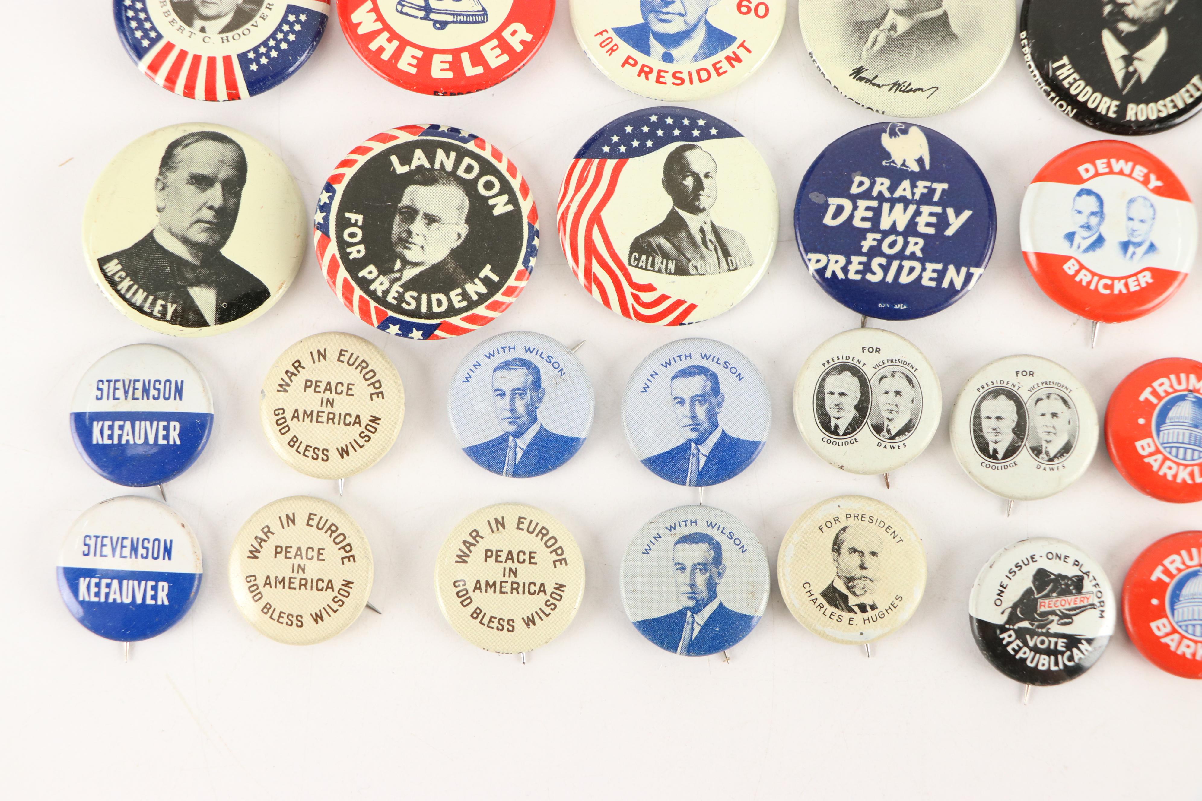 Taft, Roosevelt, Dewey, Willkie, and More Reproduction Political Pinbacks