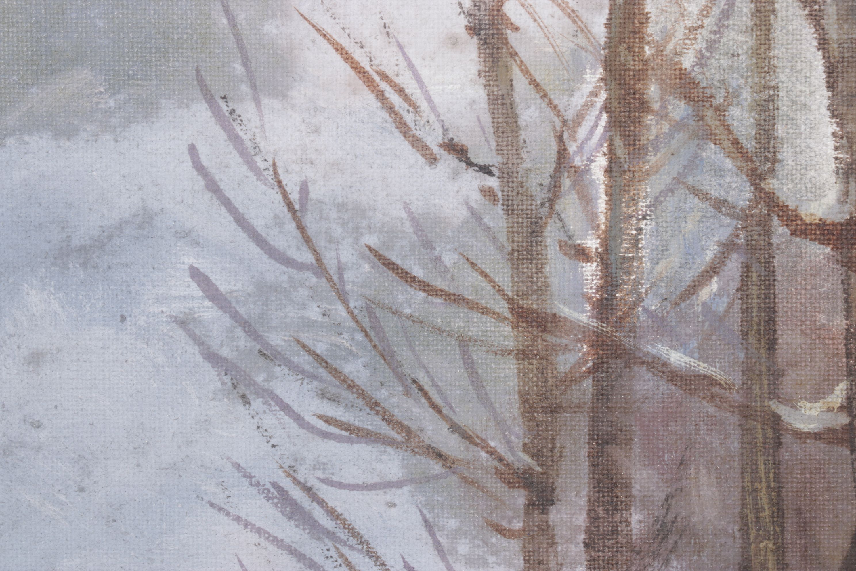 Impressionist Oil Painting of Barren Forest After Snowfall, Late 20th Century