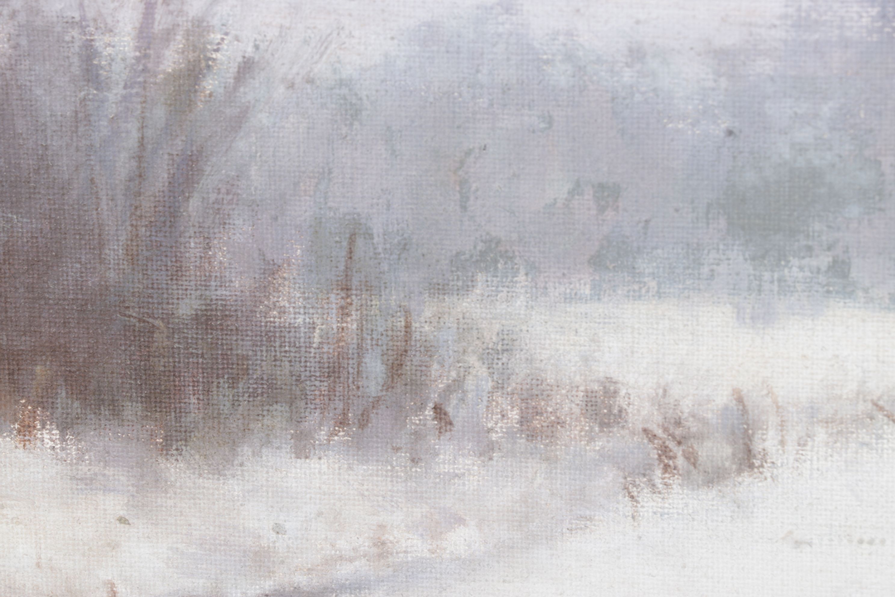Impressionist Oil Painting of Barren Forest After Snowfall, Late 20th Century
