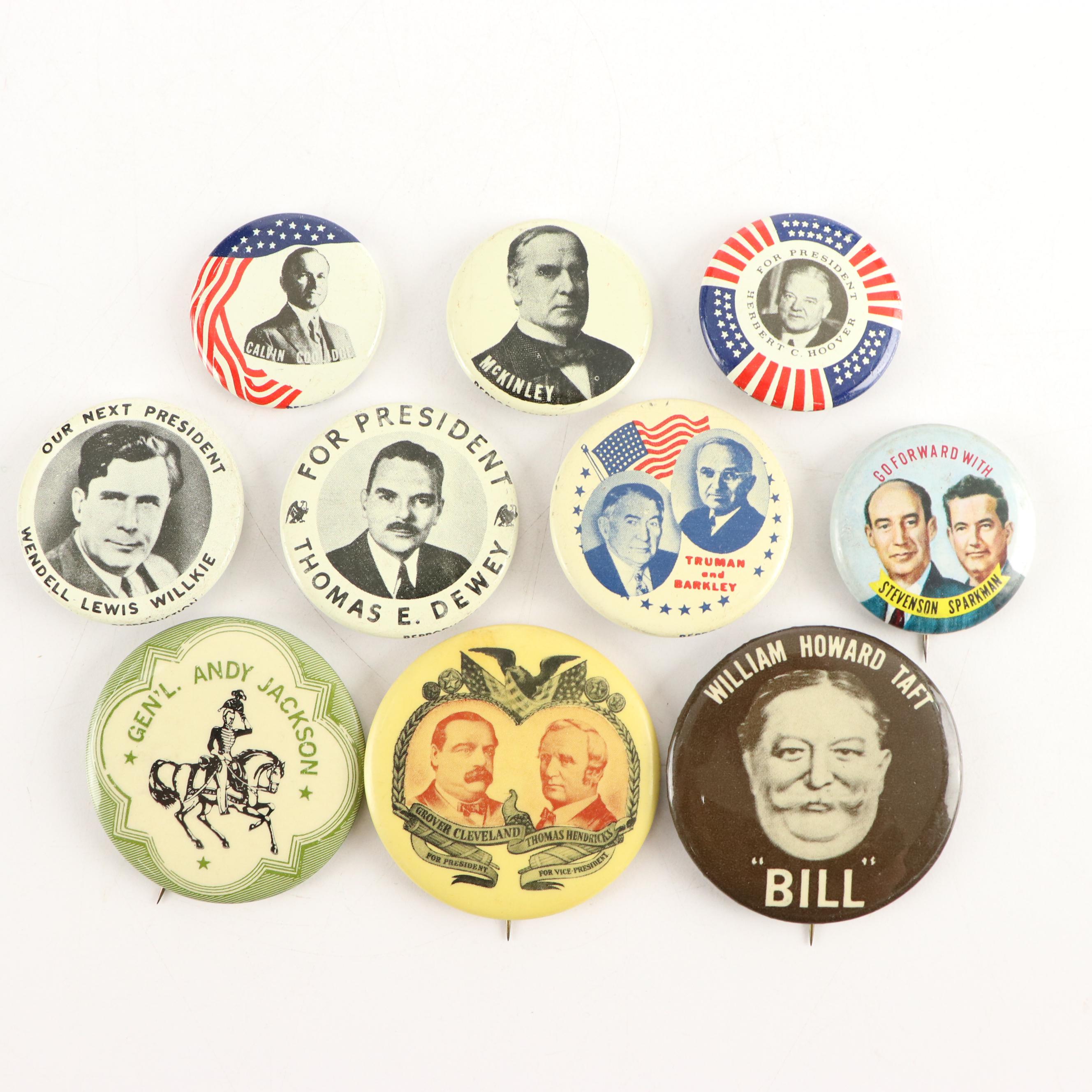 Taft, Roosevelt, Dewey, Willkie, and More Reproduction Political Pinbacks