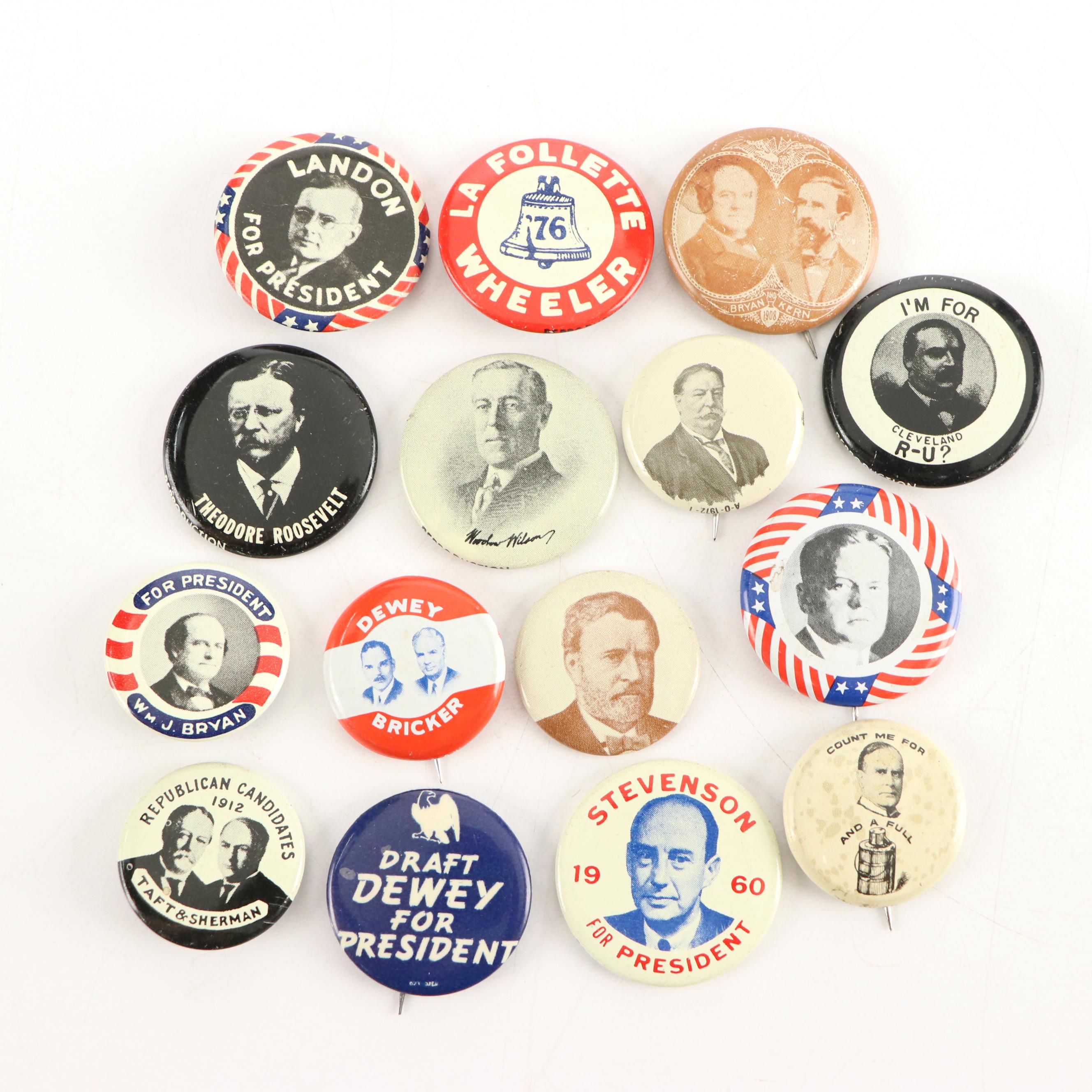 Taft, Roosevelt, Dewey, Willkie, and More Reproduction Political Pinbacks