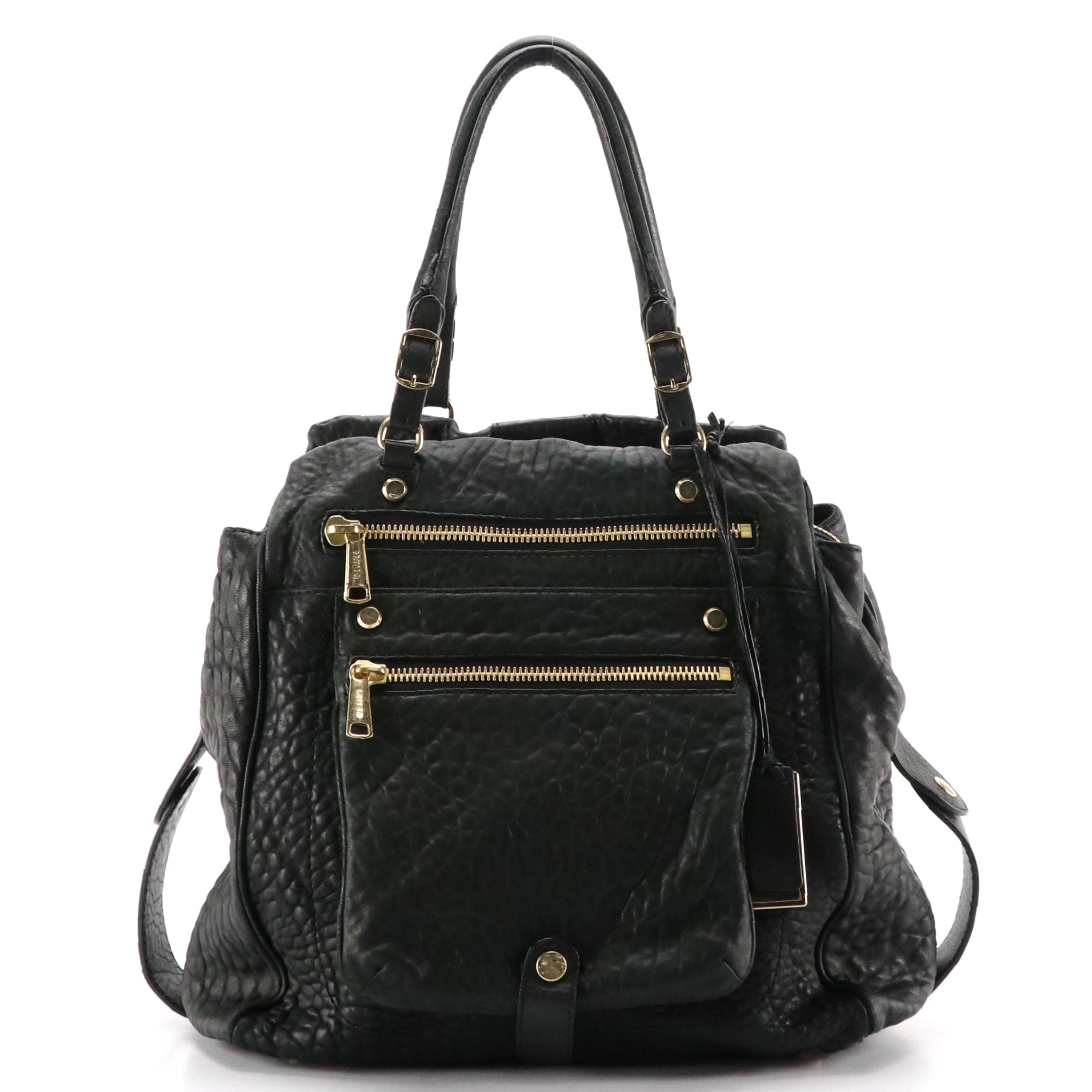 Gryson Shoulder Satchel in Black Crinkled Lambskin Leather