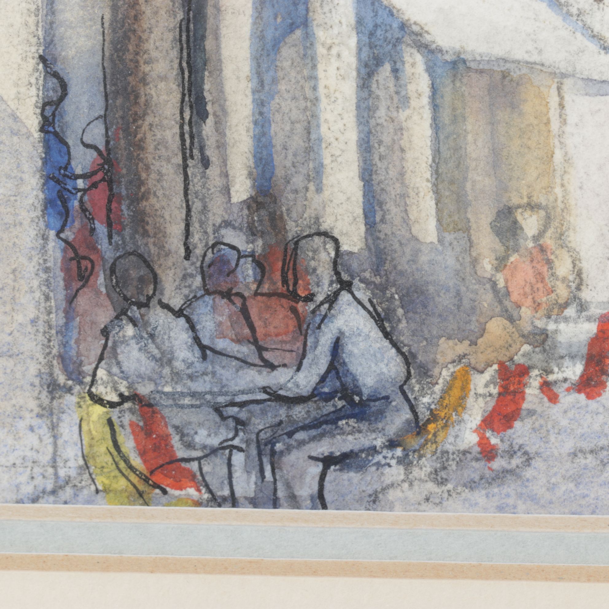 B. Marzano Impressionist Watercolor Painting of Facades in an Italian Courtyard