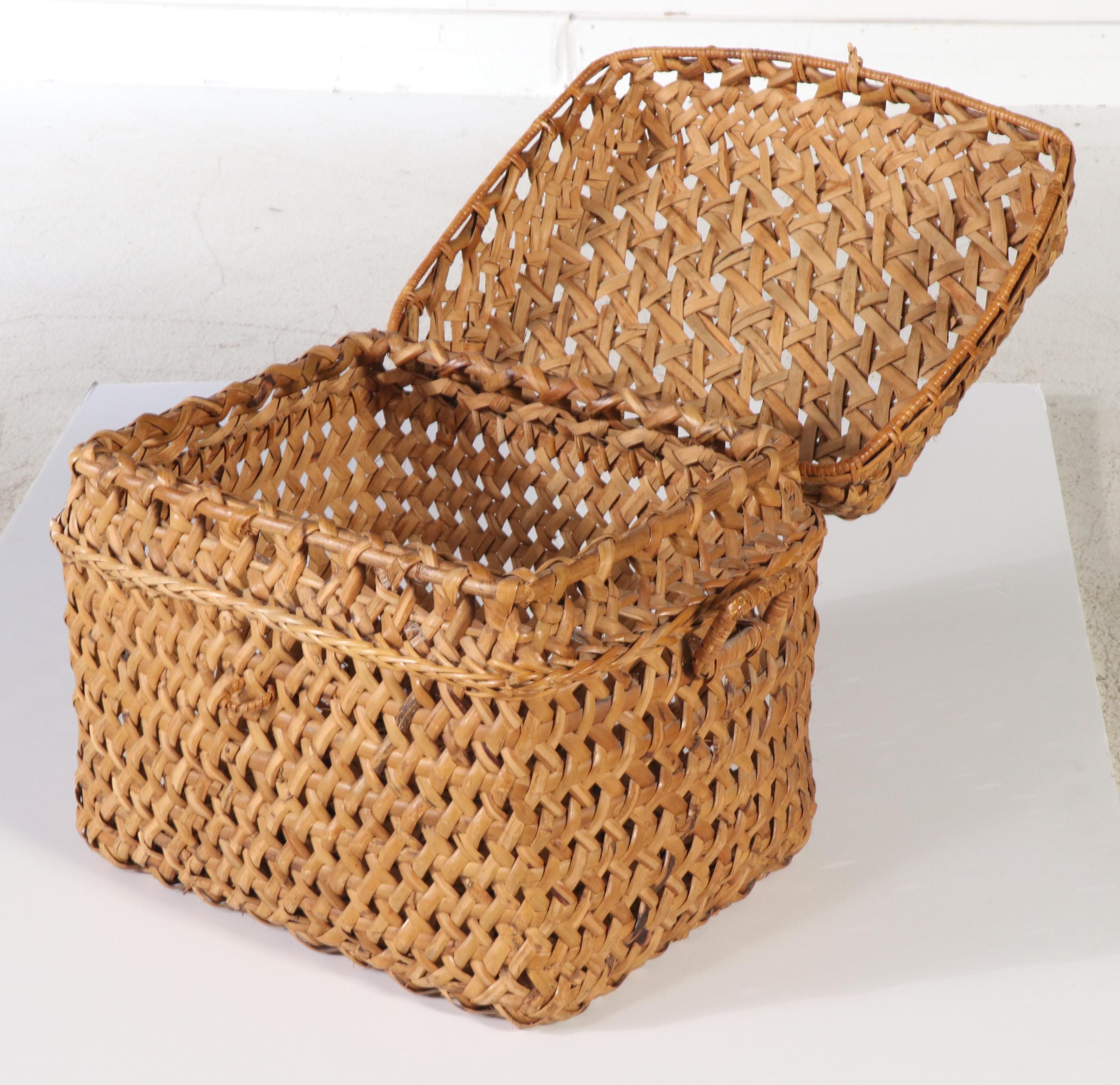 Italian Rattan Handcrafted Wall Coat Hook and Bamboo Woven Covered Basket