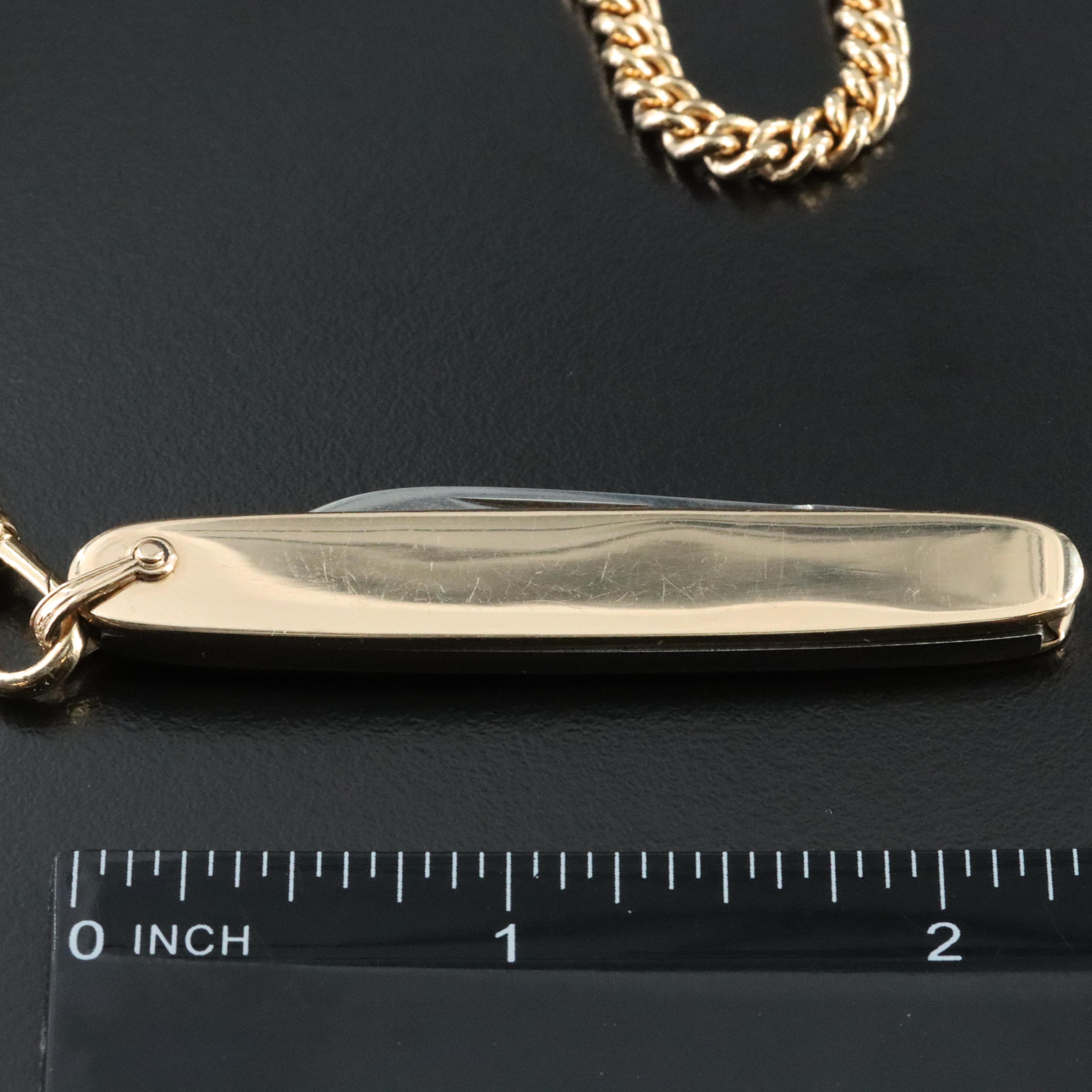 14K Knife Pendant on Curb Watch Chain