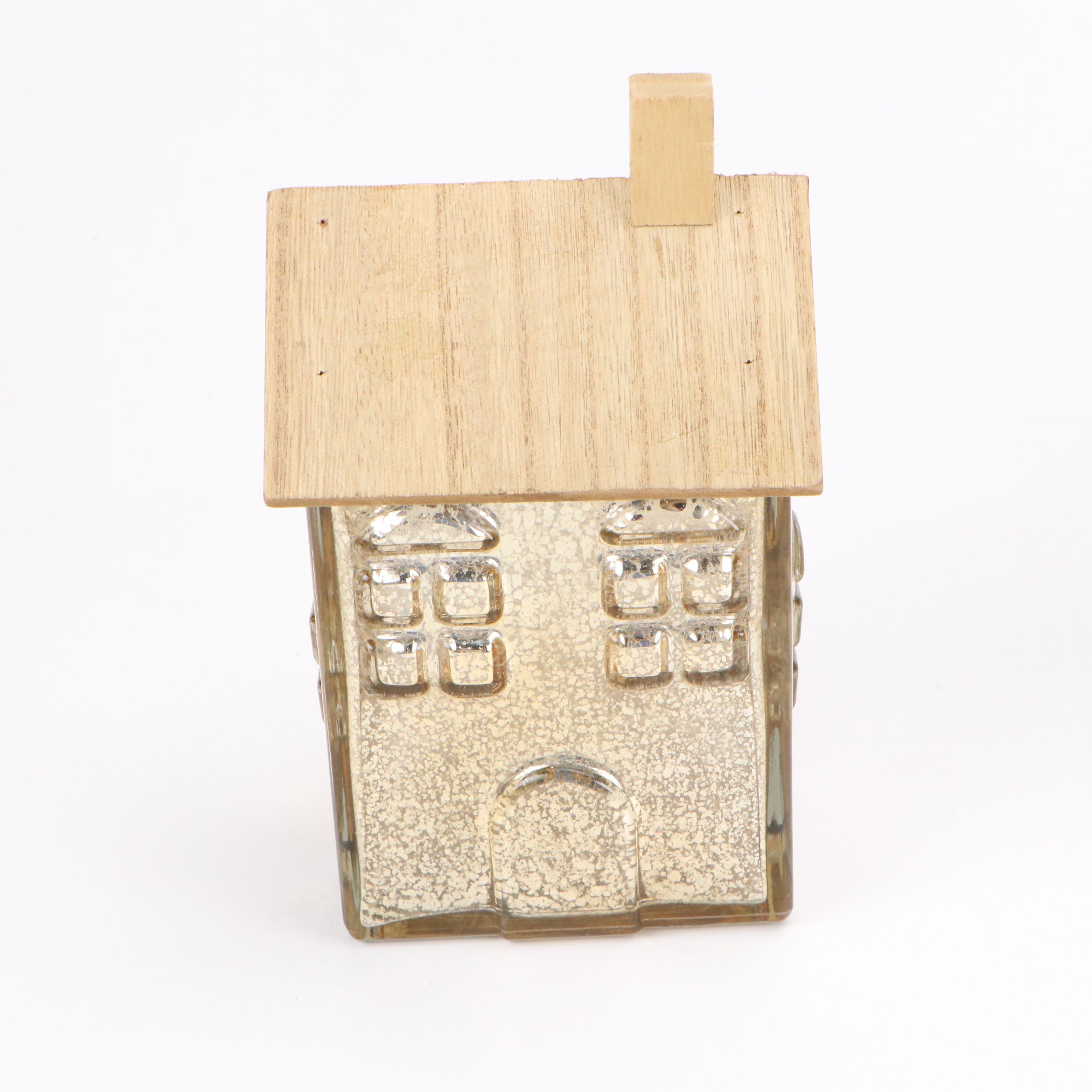 Set of Mercury Glass and Wood House Shaped Boxes