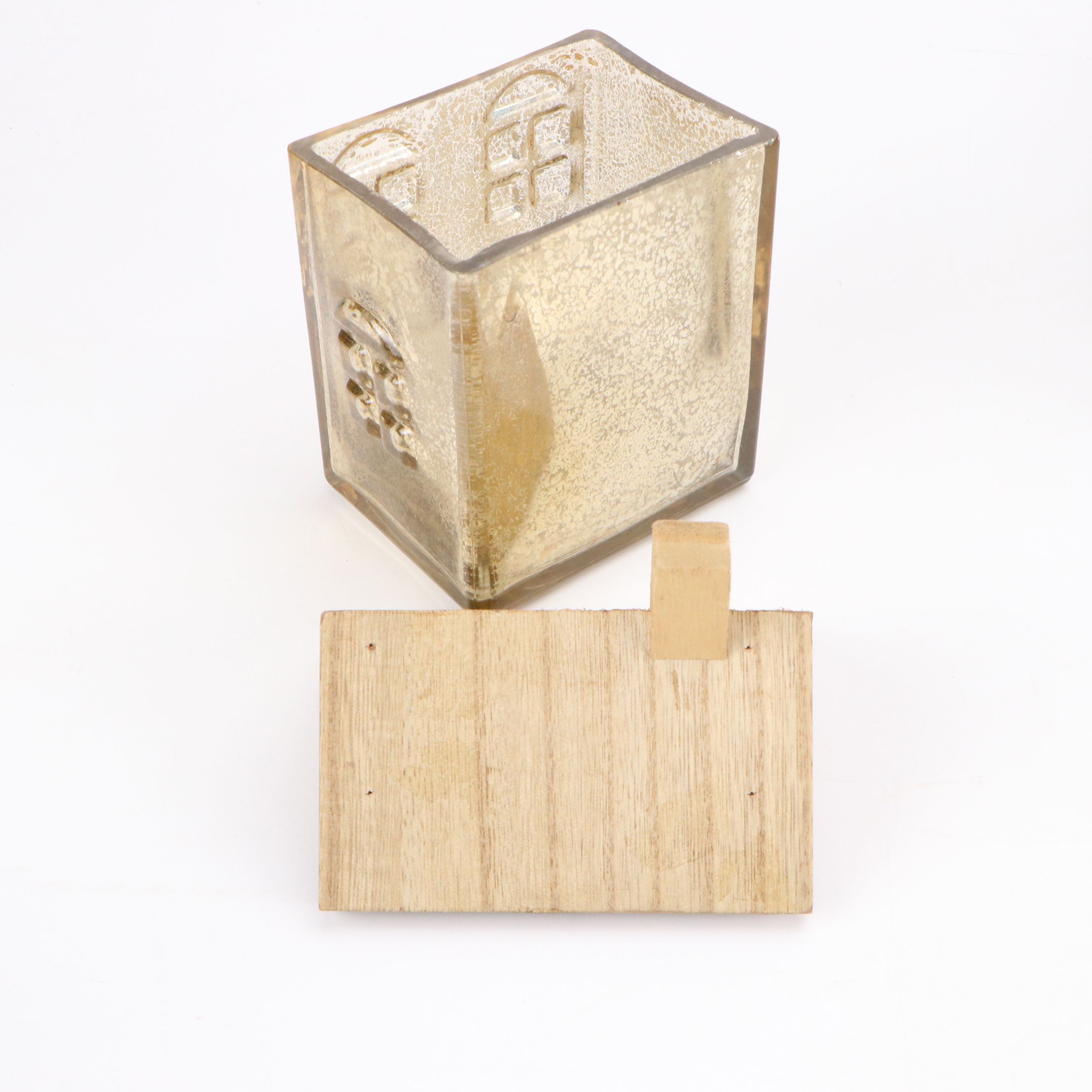 Set of Mercury Glass and Wood House Shaped Boxes