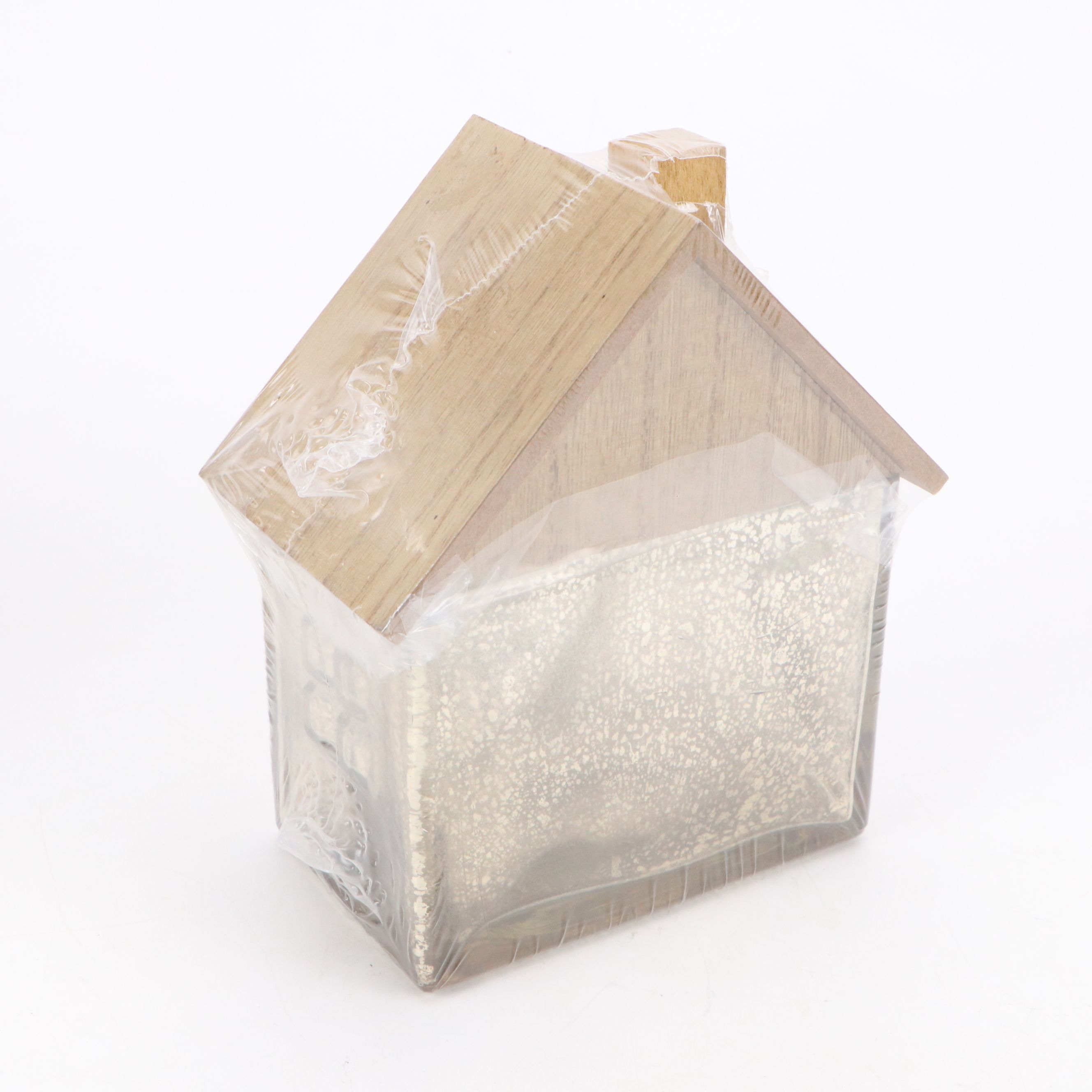 Set of Mercury Glass and Wood House Shaped Boxes