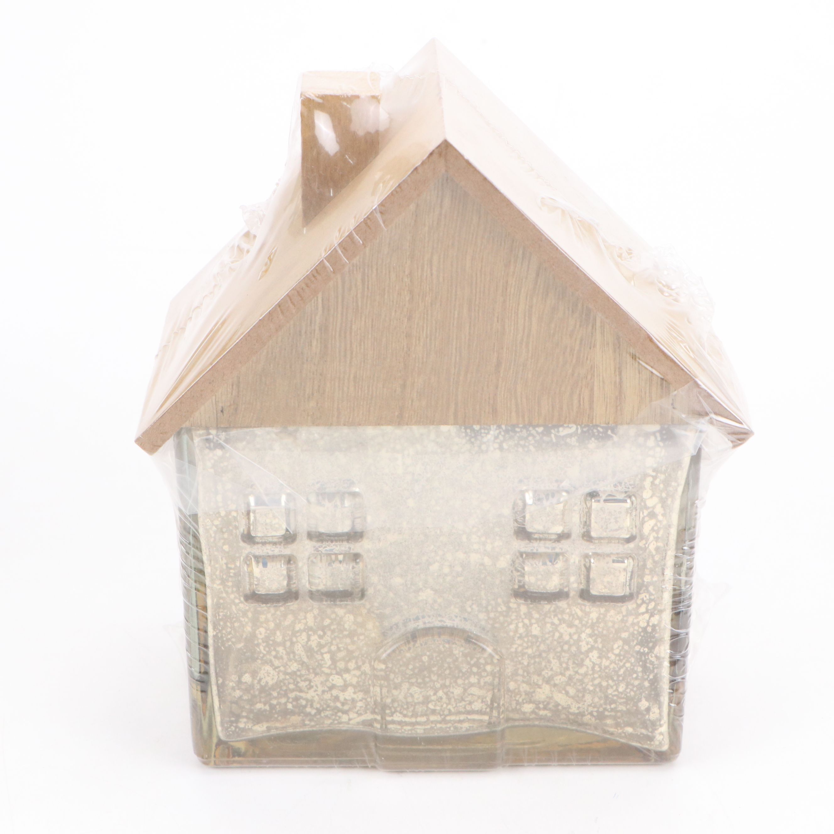 Set of Mercury Glass and Wood House Shaped Boxes