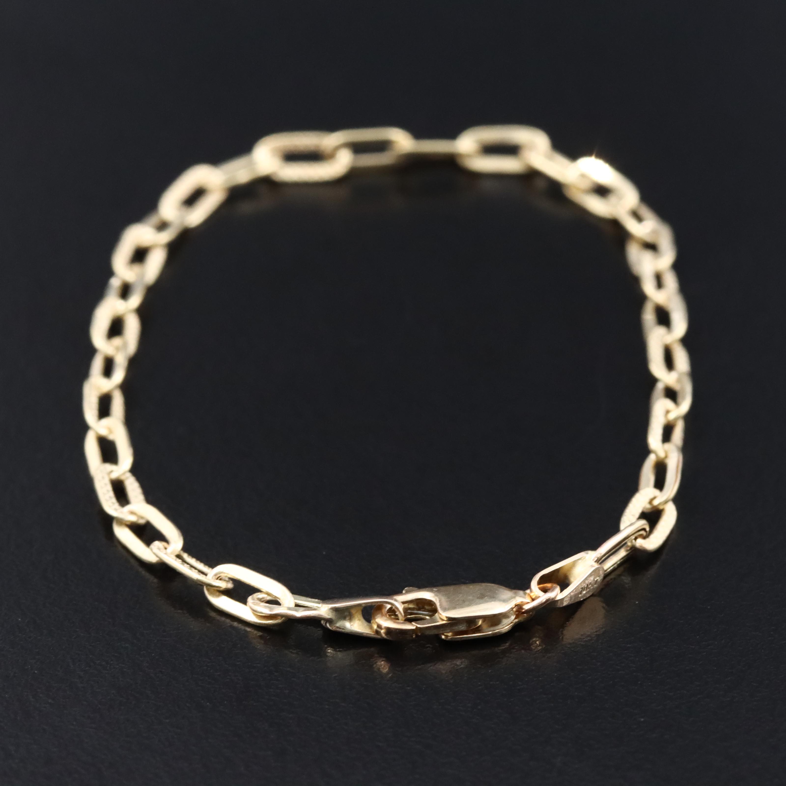 10K Paper Clip Chain Bracelet with Diamond-Cut Accents