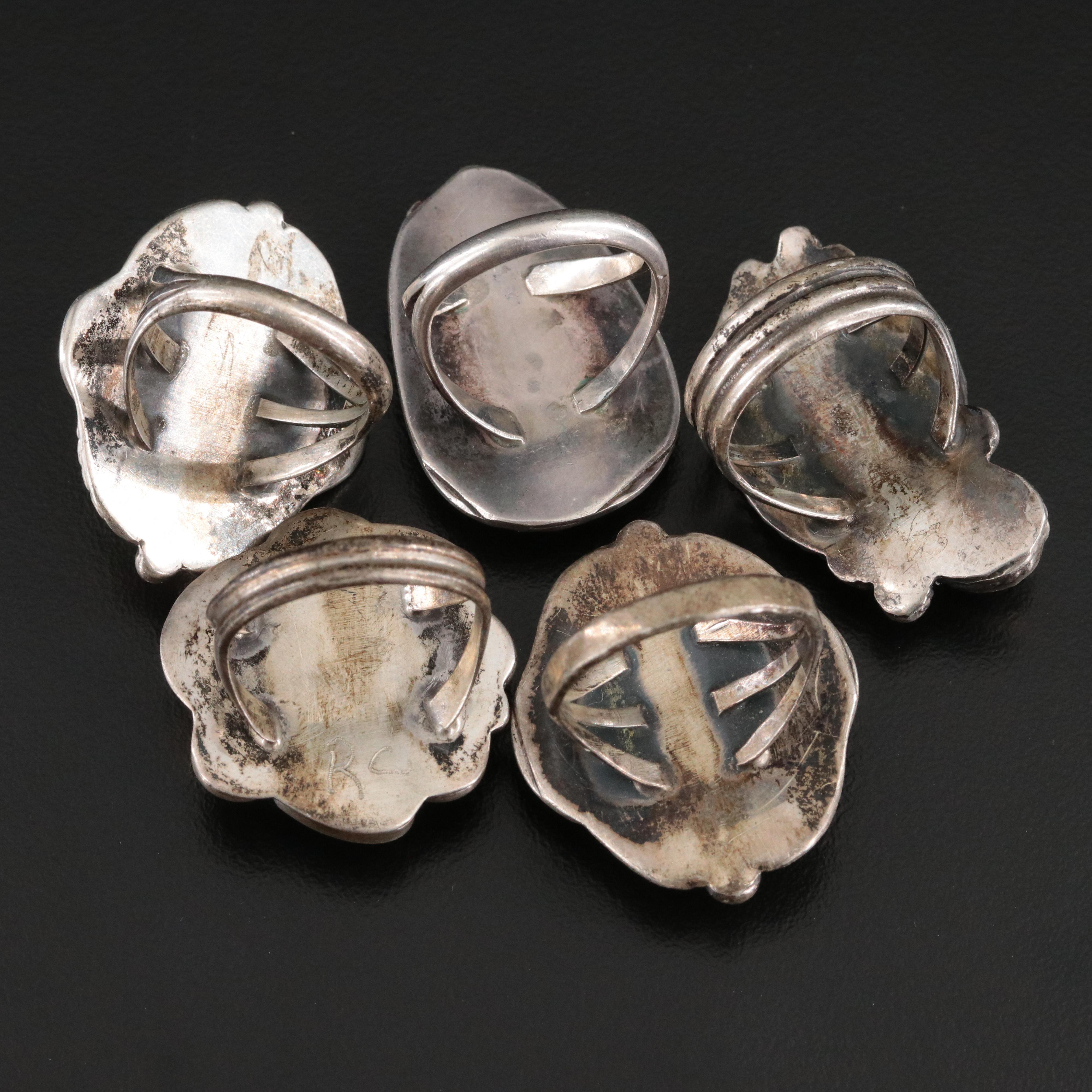 Southwestern Sterling Turquoise and Tiger's Eye Feather Appliqué Rings