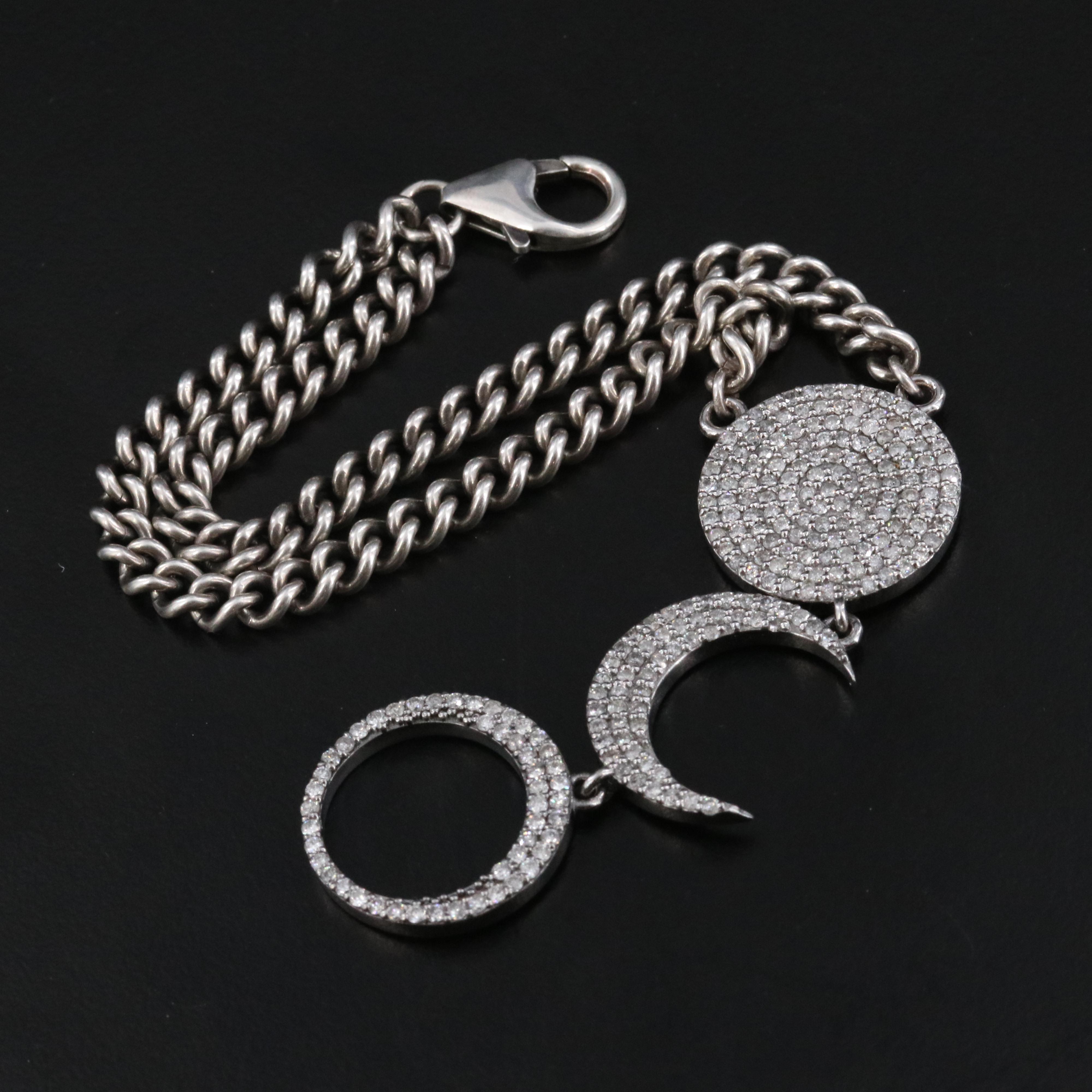 Sheryl Lowe Sterling Diamond Bracelet with Crescent Moon Detail