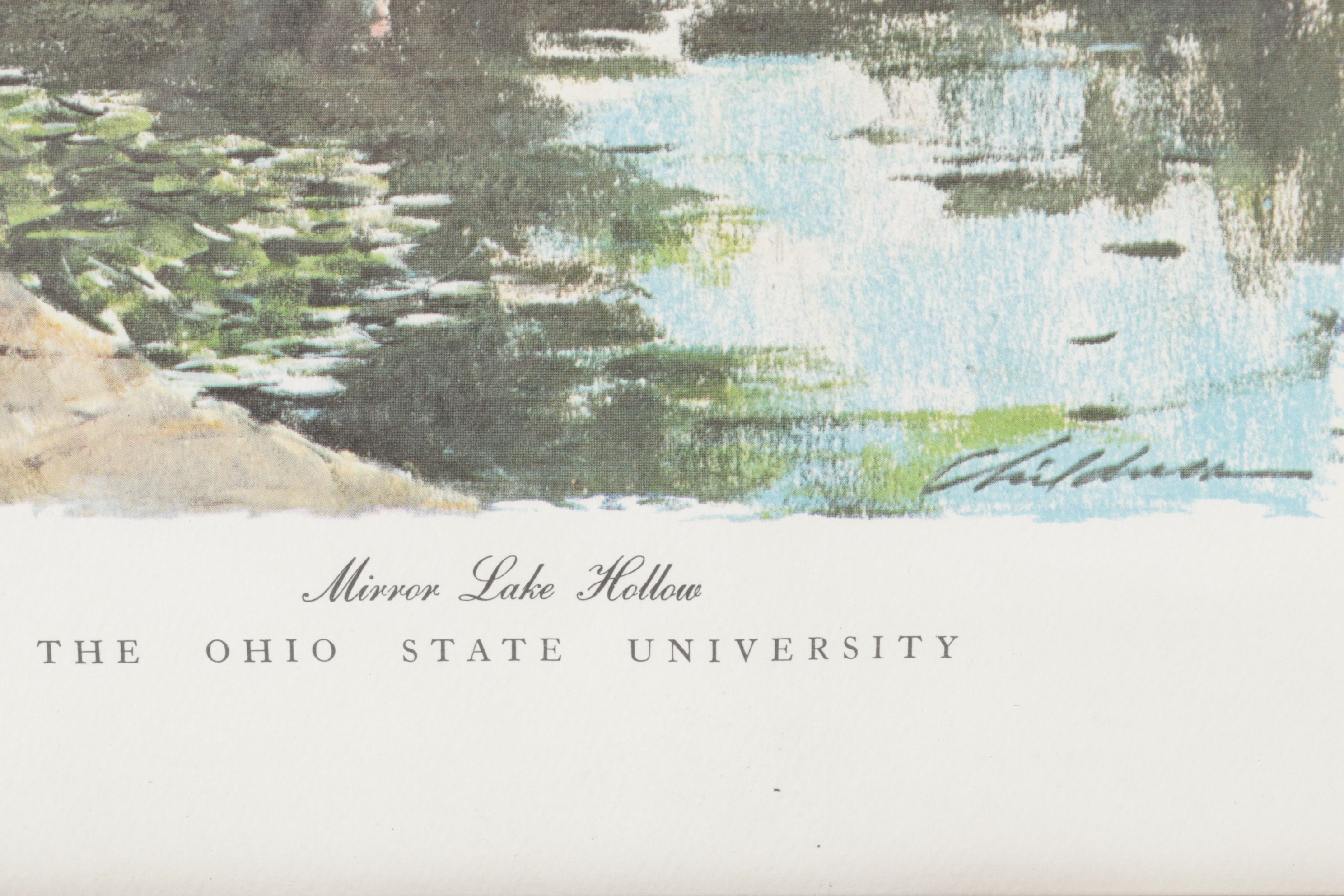 Offset Lithograph After R. Childress "Mirror Lake - Ohio State University", 1969