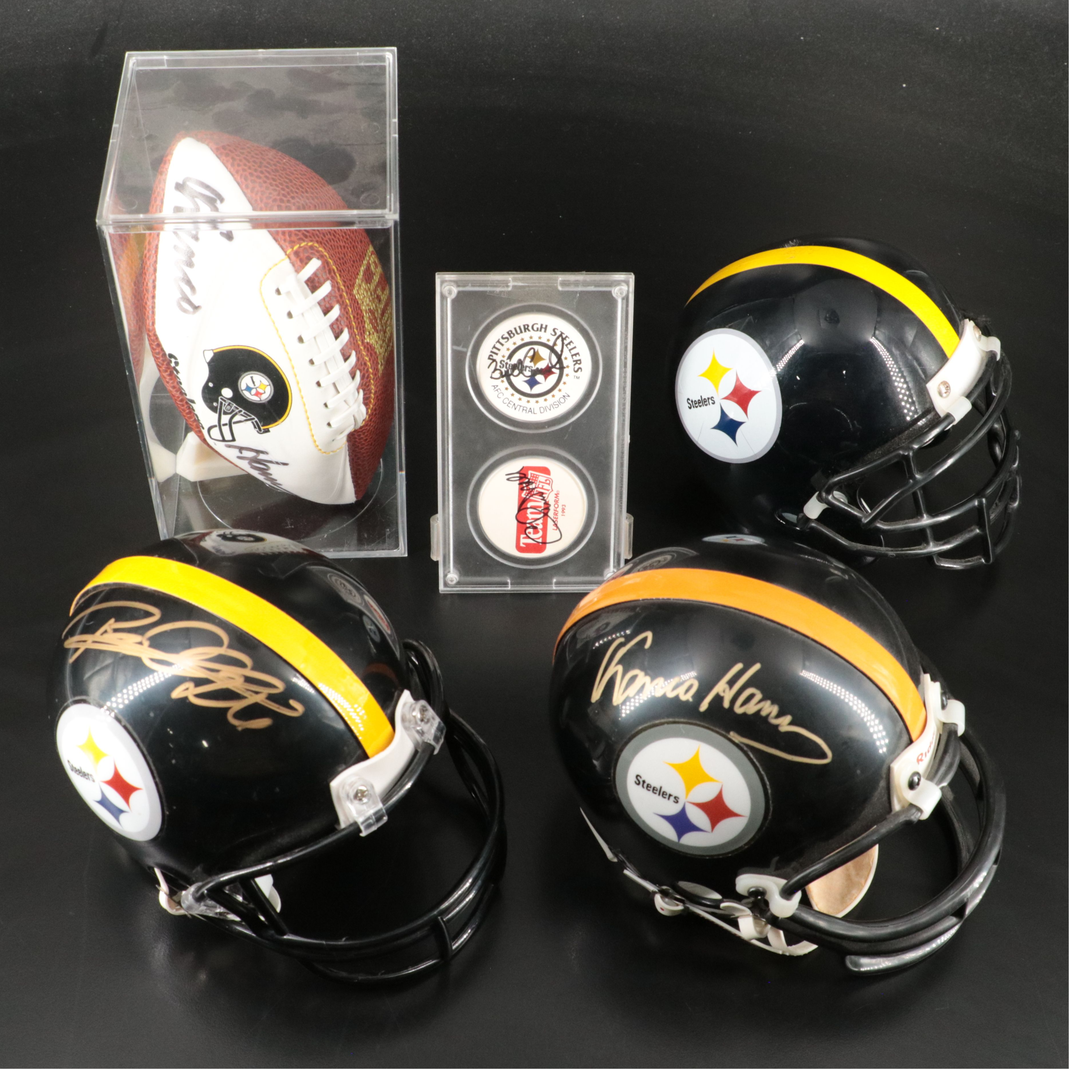 Franco Harris and Rocky Bleier Signed Pittsburgh Steelers Mini Helmets with More