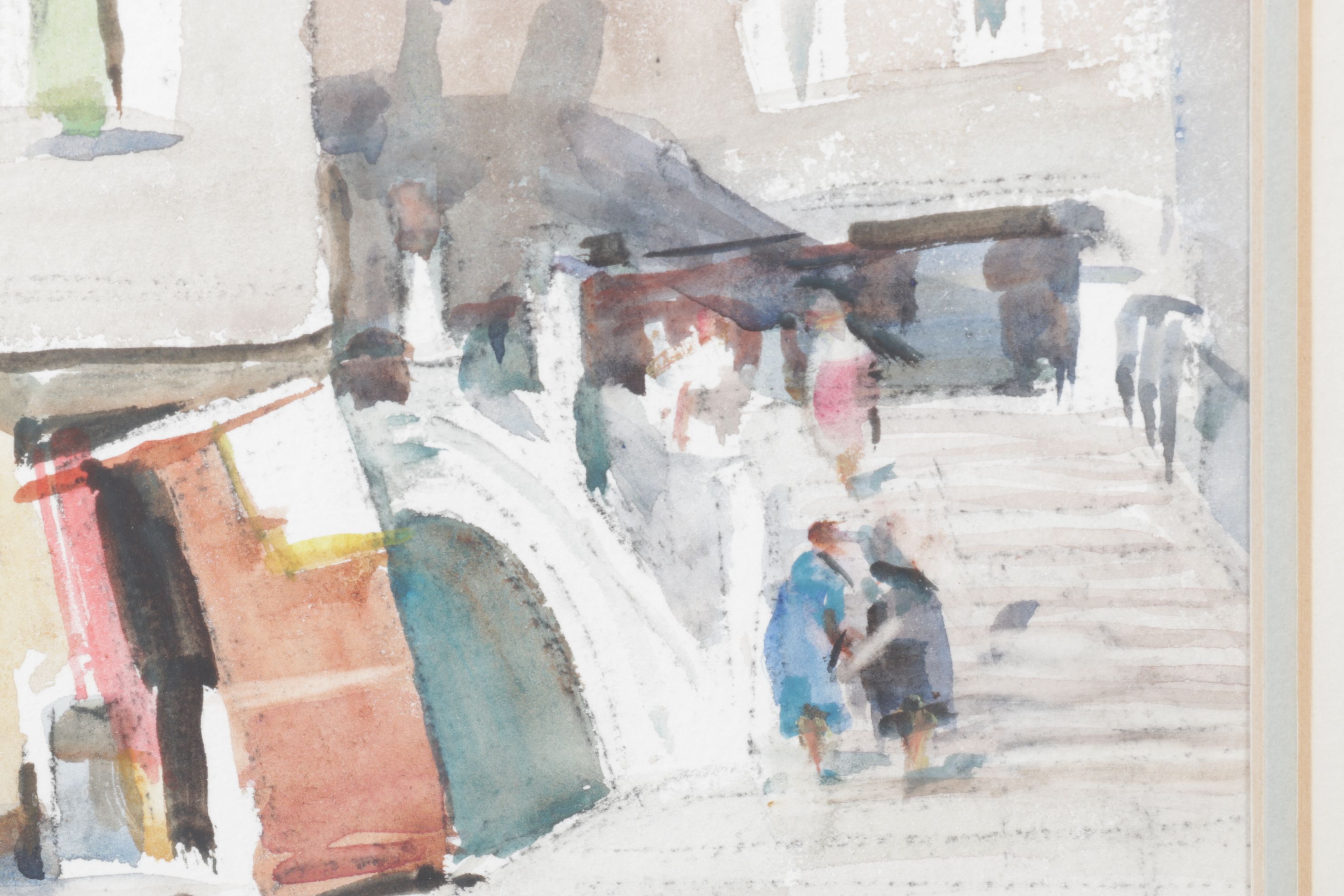 E. M. Mallinson Impressionist Watercolor Painting of People in City Market