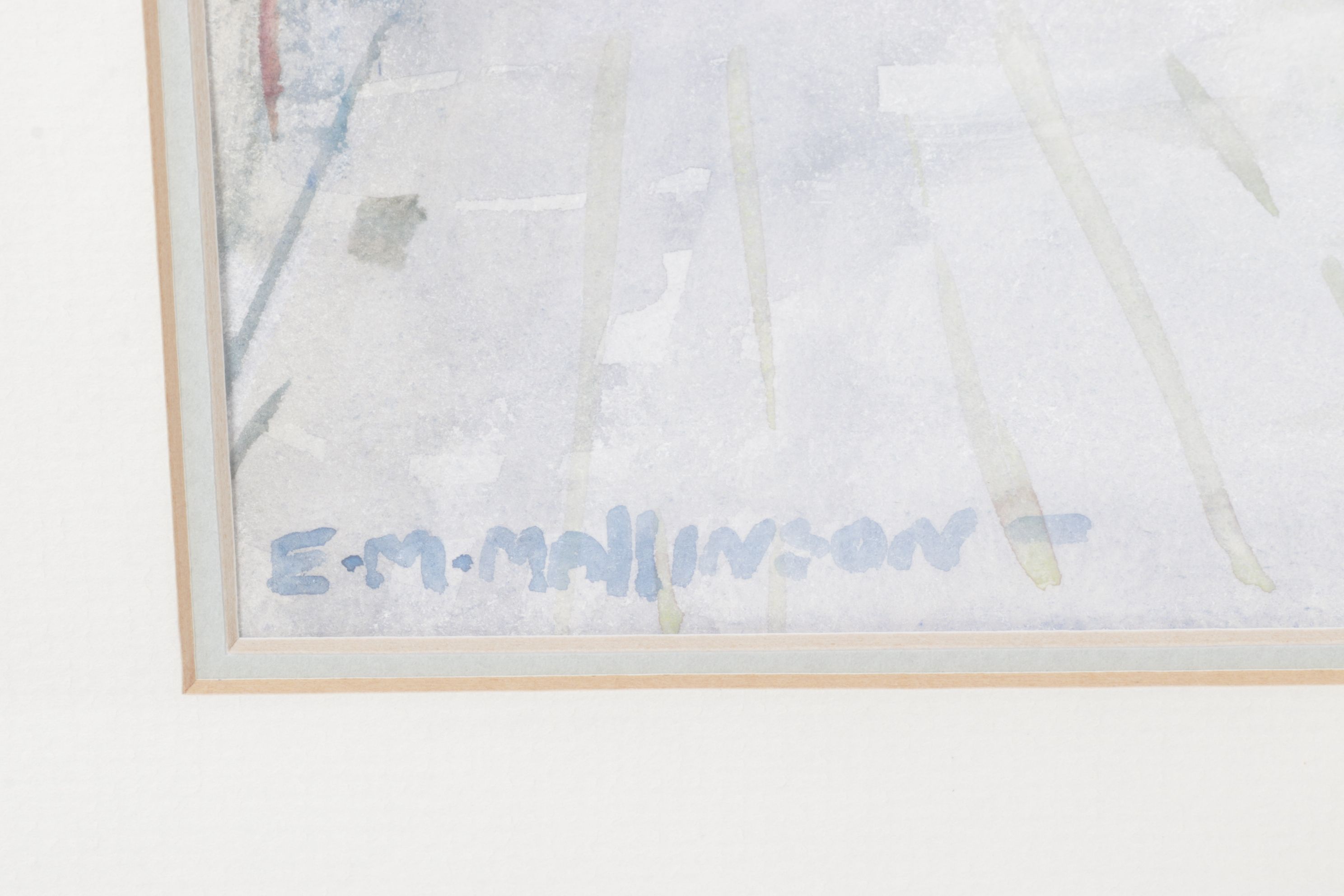 E. M. Mallinson Impressionist Watercolor Painting of People in City Market