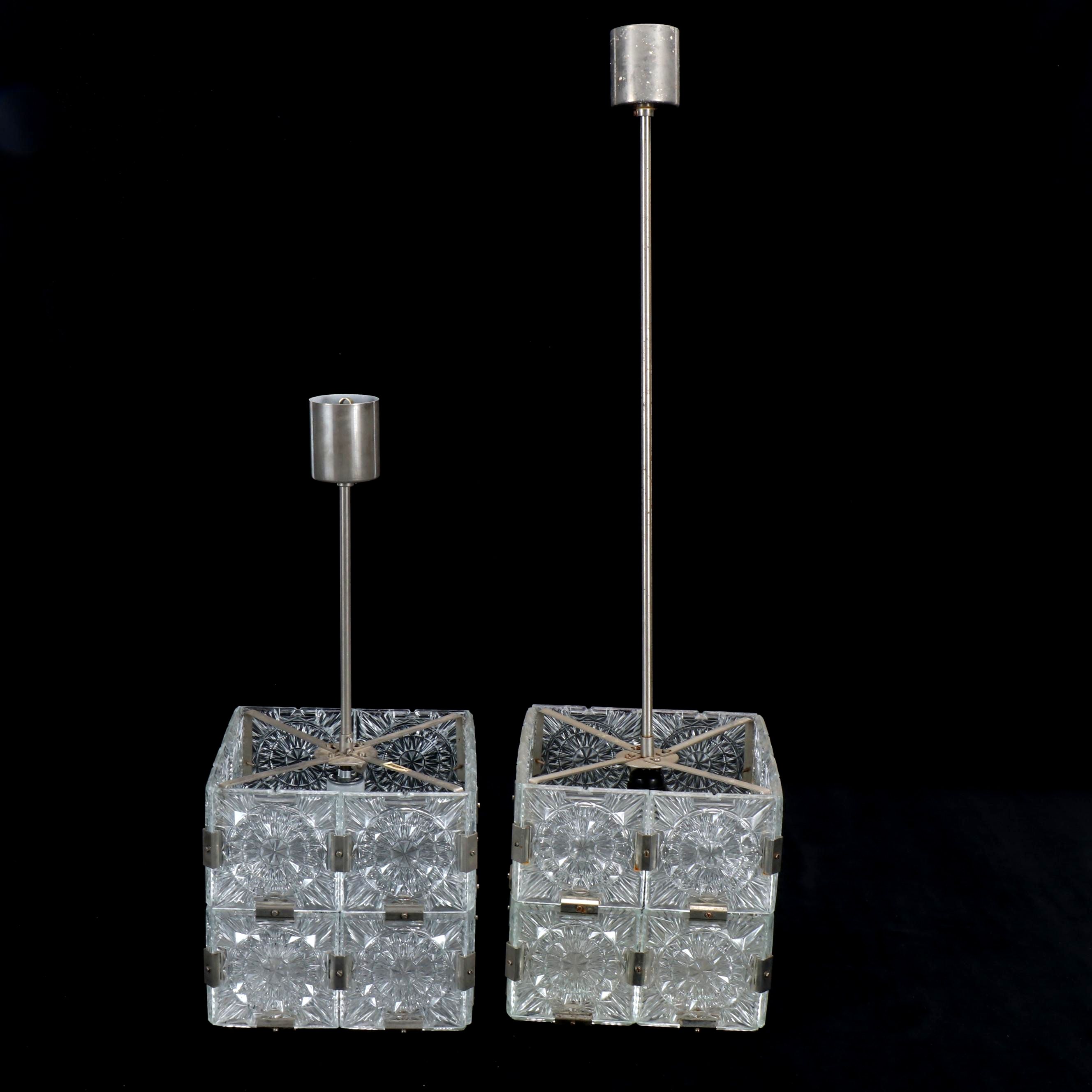 Kamenický Šenov Bohemian Glass Cube Pendant Pair
