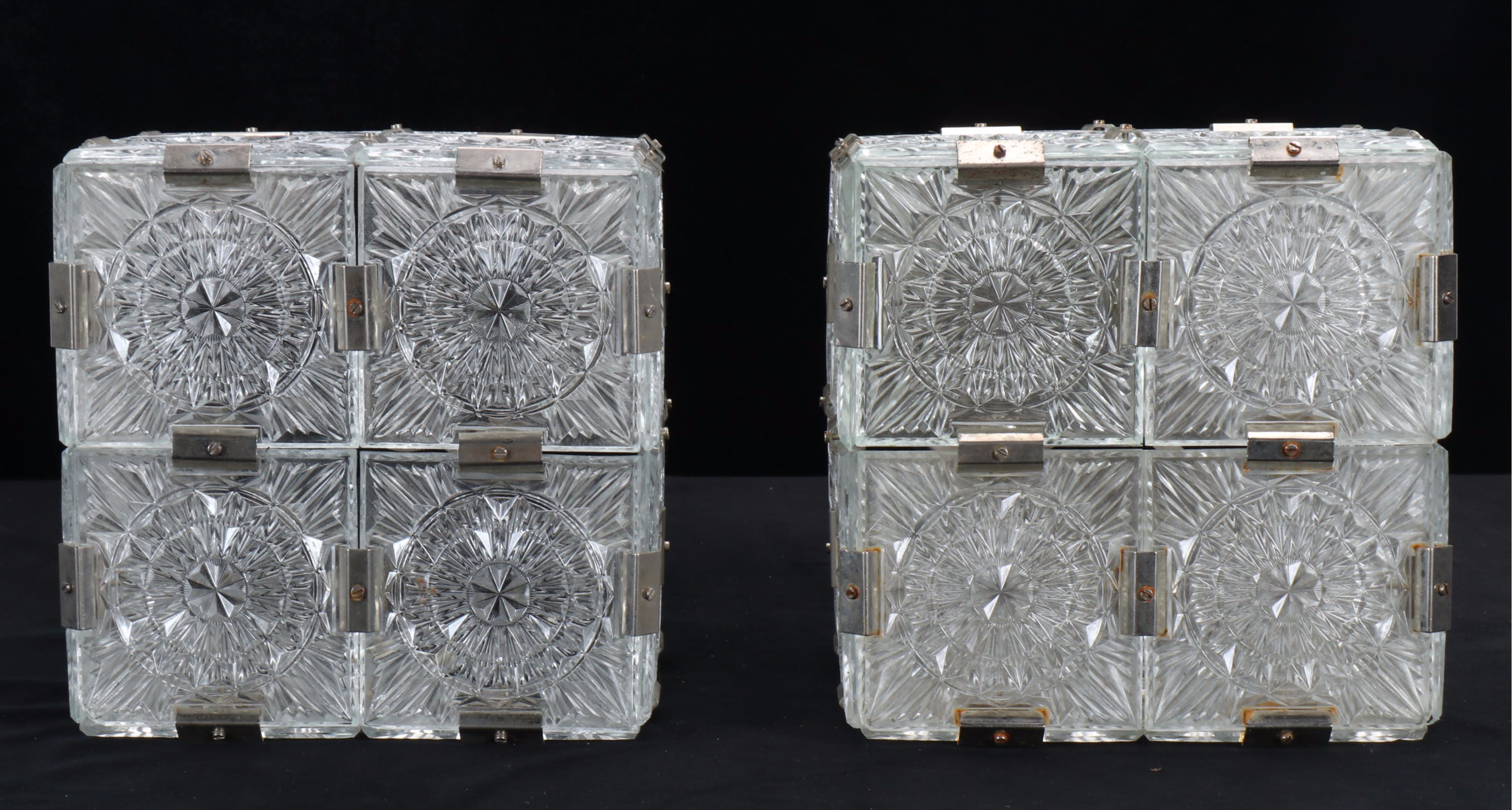 Kamenický Šenov Bohemian Glass Cube Pendant Pair