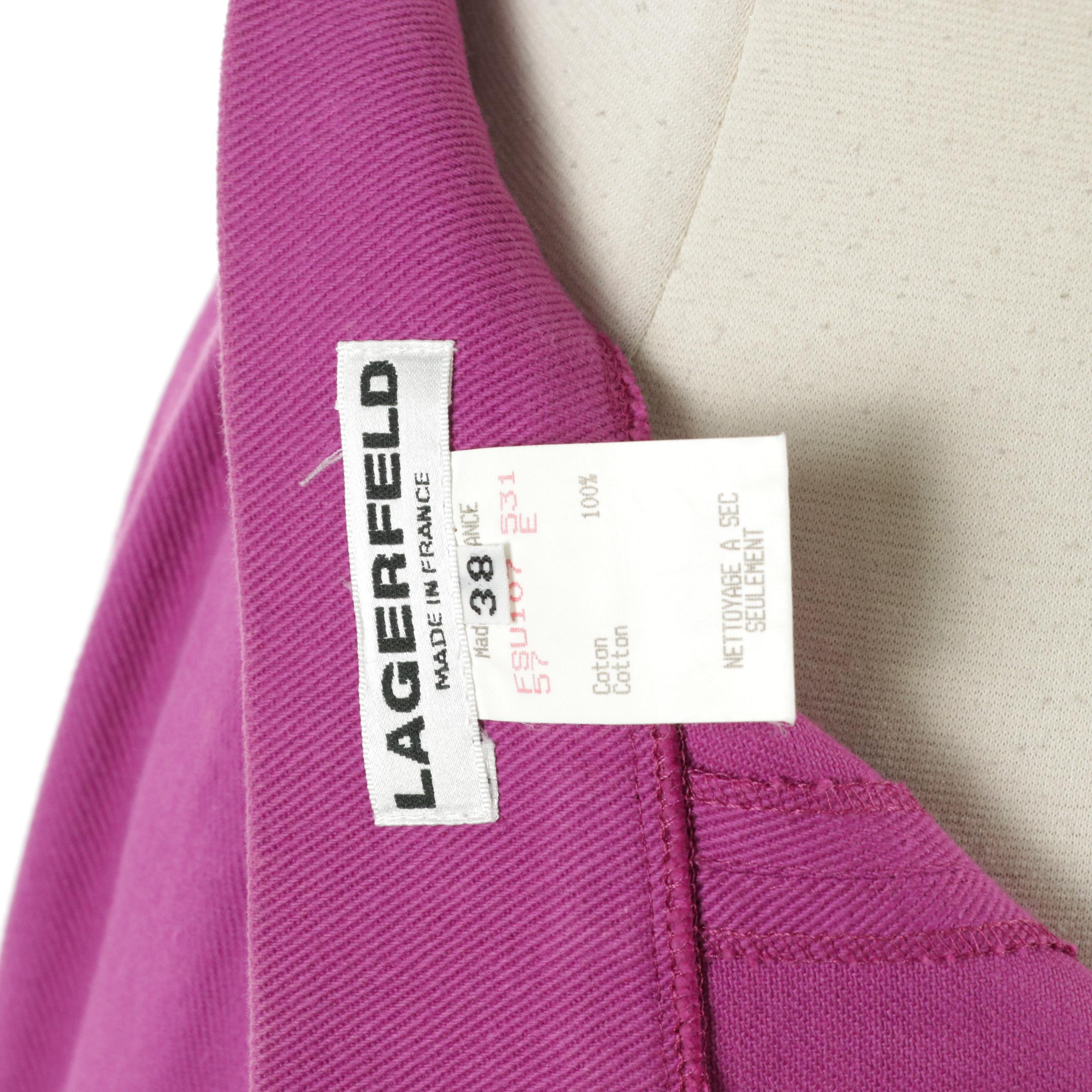 Karl Lagerfeld Tailored Magenta Denim Lapel-Collar Skirt Suit, 1990s