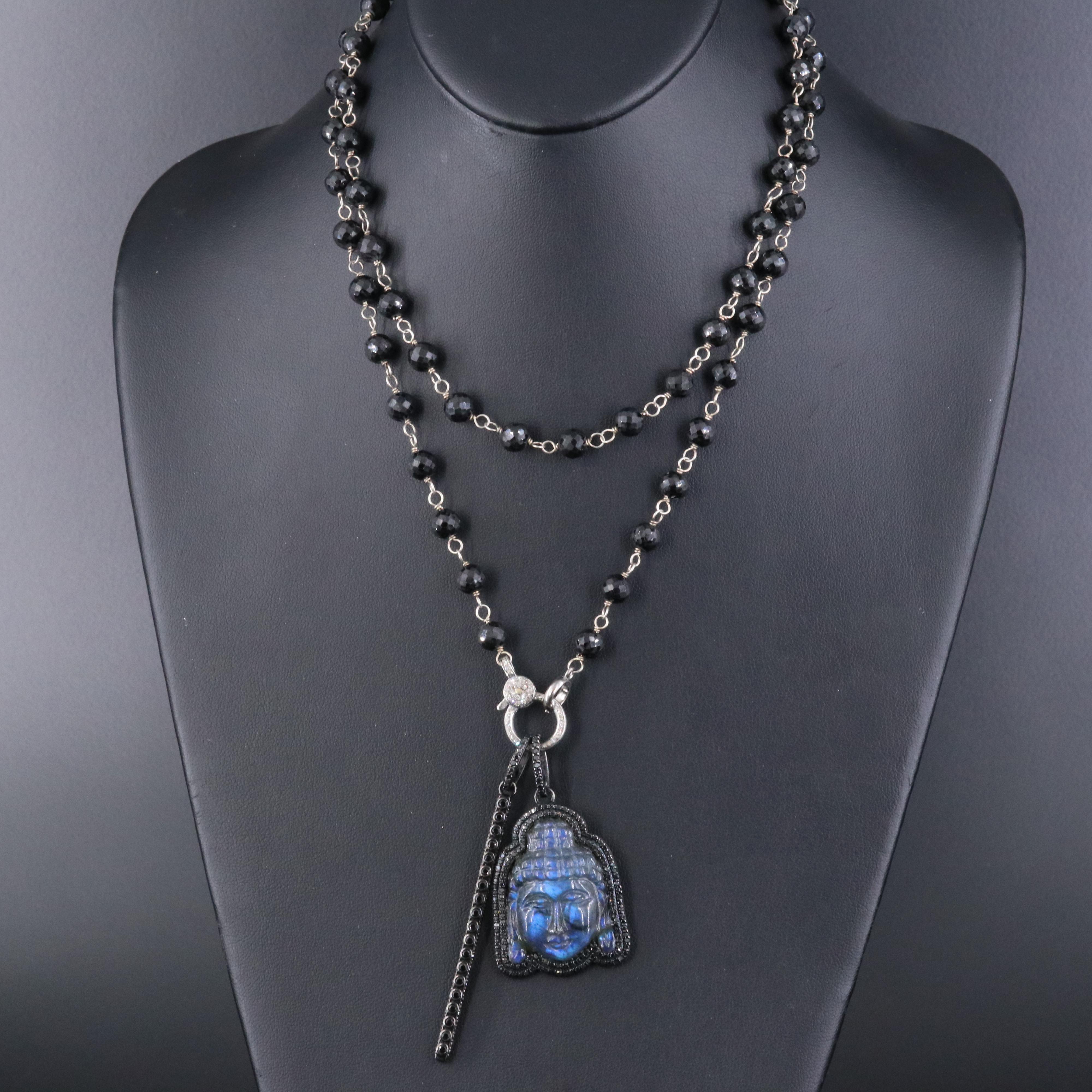 Sheryl Lowe Gemstone Buddha and Bar Pendant Necklace