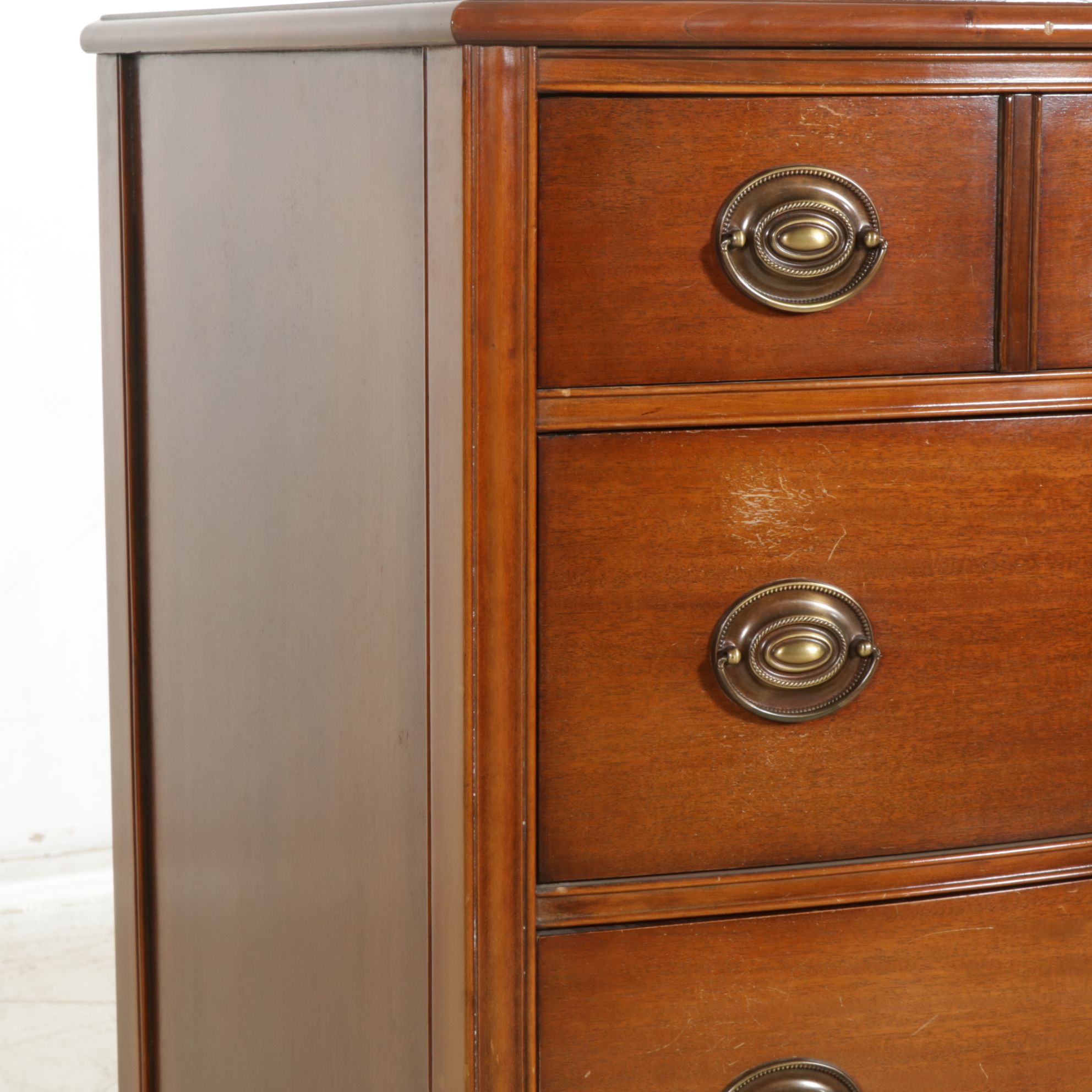 Hibriten Mahogany Bow Front Chest of Drawers, Mid-20th Century
