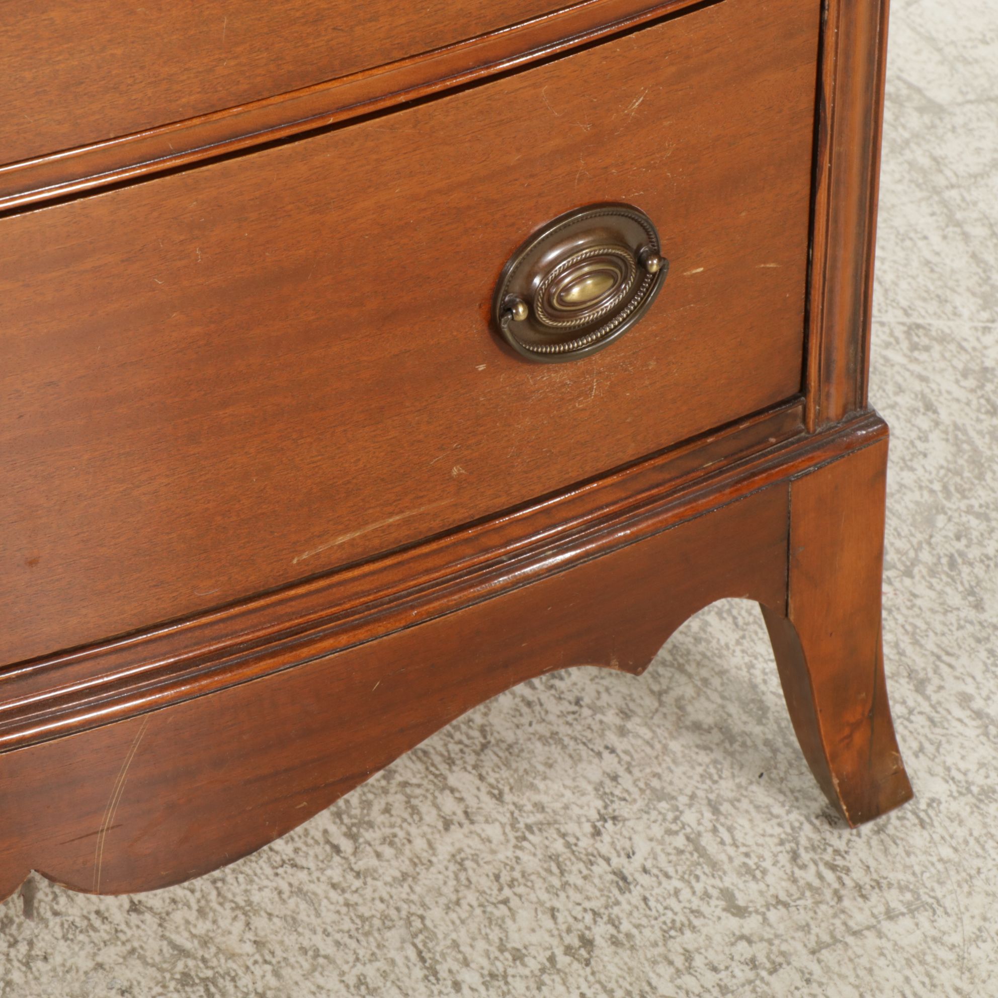Hibriten Mahogany Bow Front Chest of Drawers, Mid-20th Century
