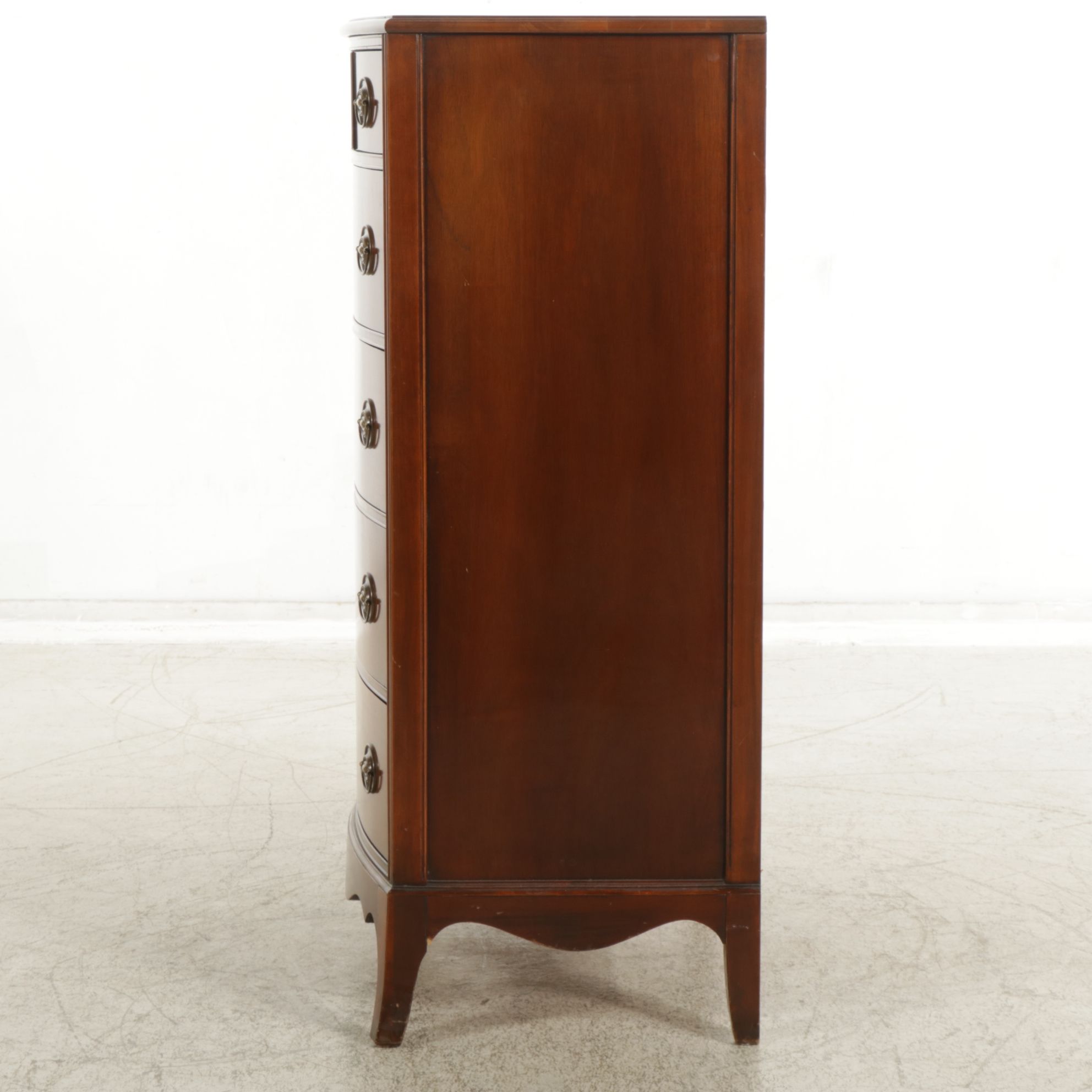Hibriten Mahogany Bow Front Chest of Drawers, Mid-20th Century