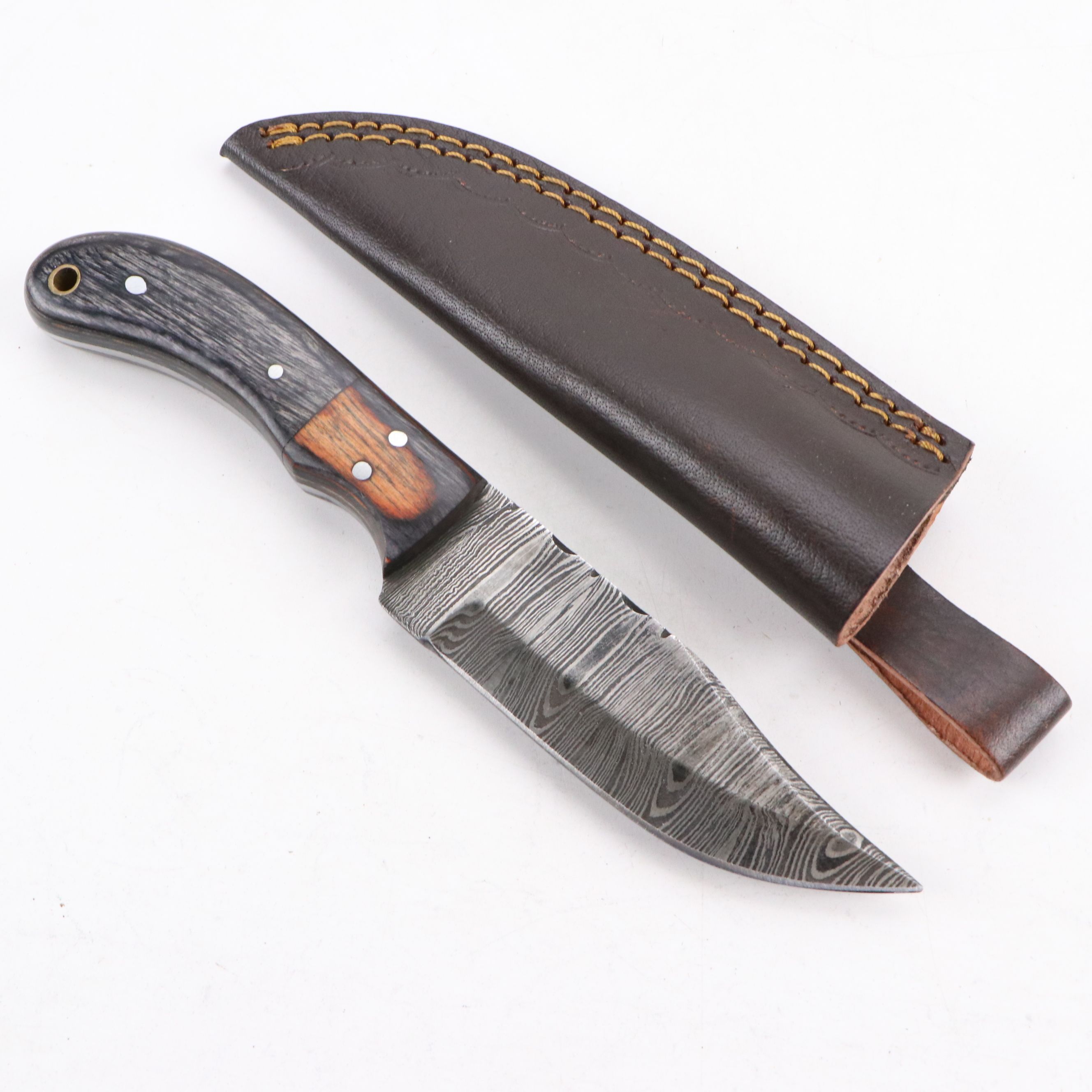 Damascus Steel Fixed Blade Knives with Leather Covers