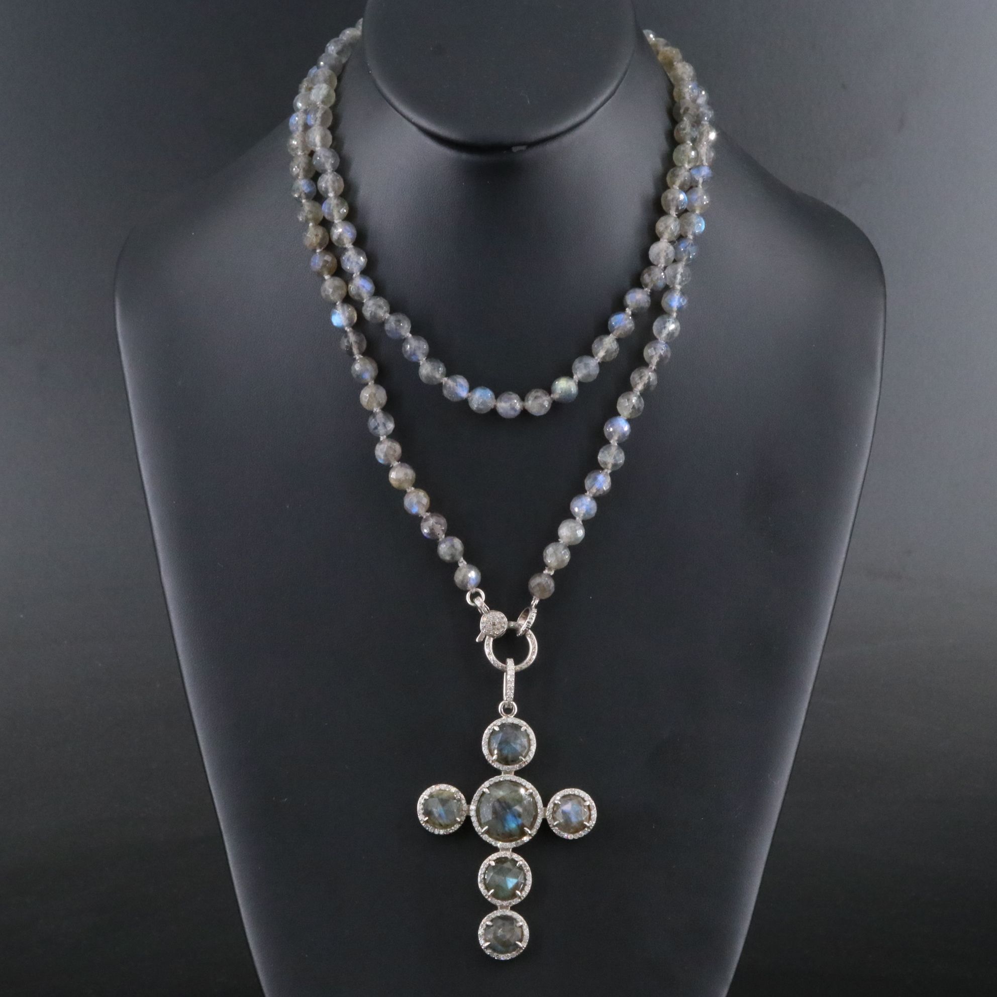 Sheryl Lowe Sterling Labradorite and Diamond Necklace and Cross Pendant