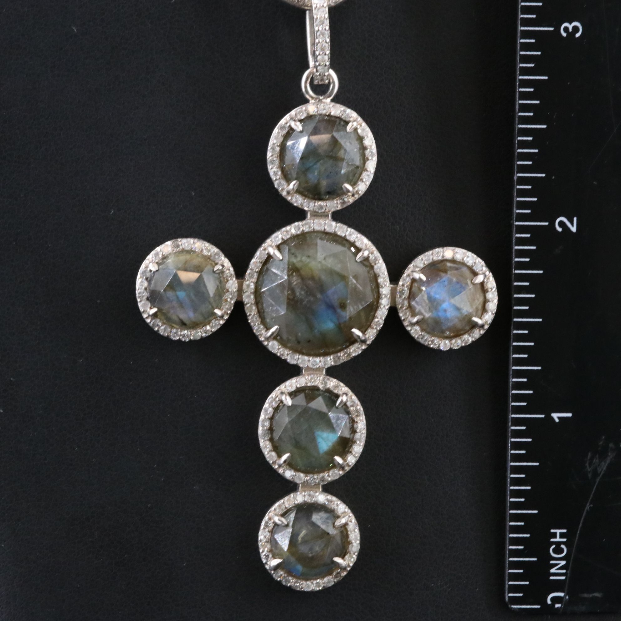 Sheryl Lowe Sterling Labradorite and Diamond Necklace and Cross Pendant