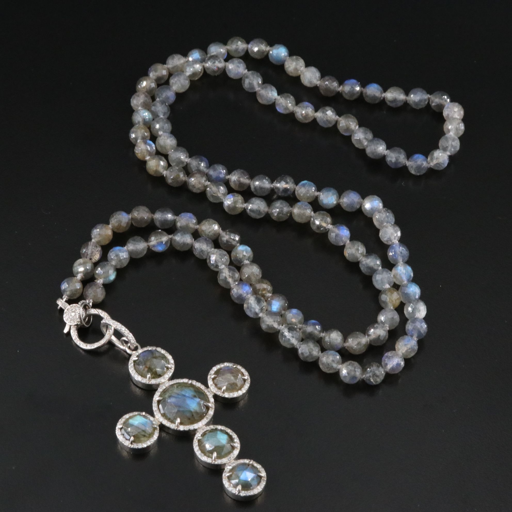 Sheryl Lowe Sterling Labradorite and Diamond Necklace and Cross Pendant