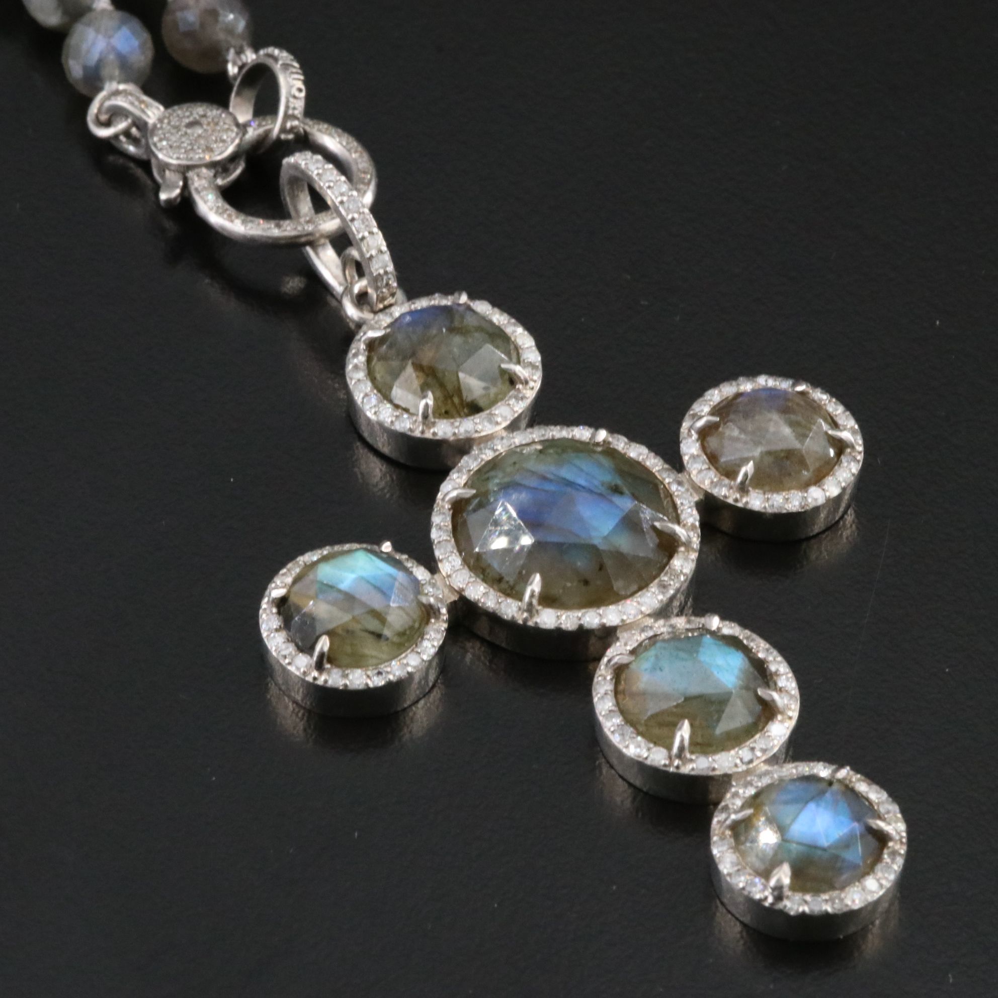 Sheryl Lowe Sterling Labradorite and Diamond Necklace and Cross Pendant
