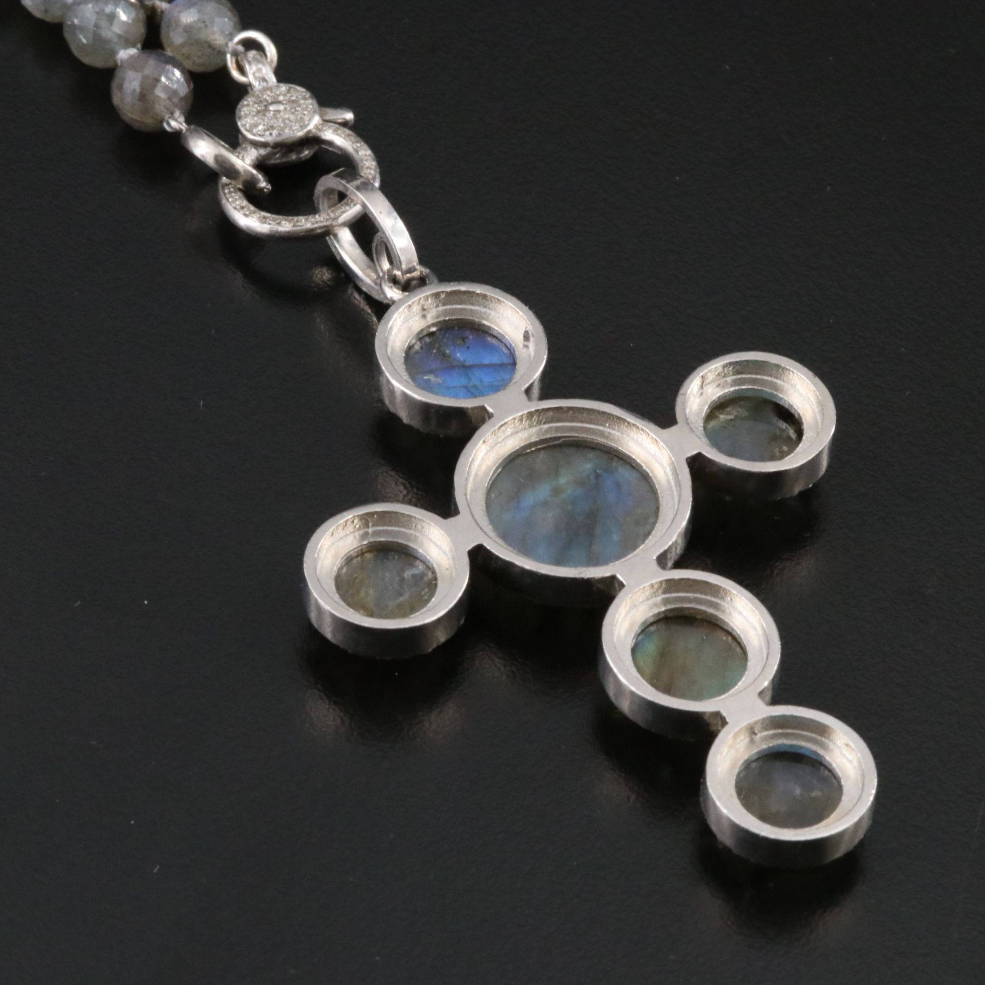 Sheryl Lowe Sterling Labradorite and Diamond Necklace and Cross Pendant