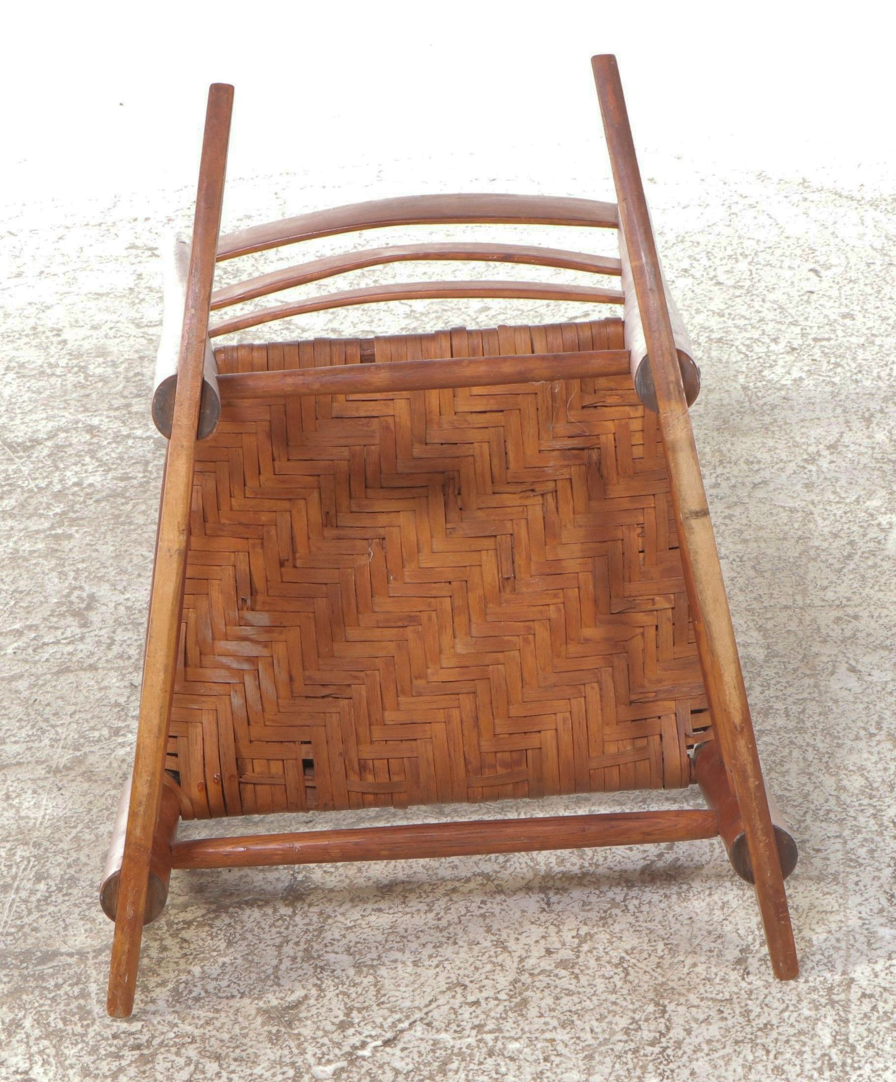 Antique American Primitive Ladder-Back Rocking Chair with Woven Hickory Seat