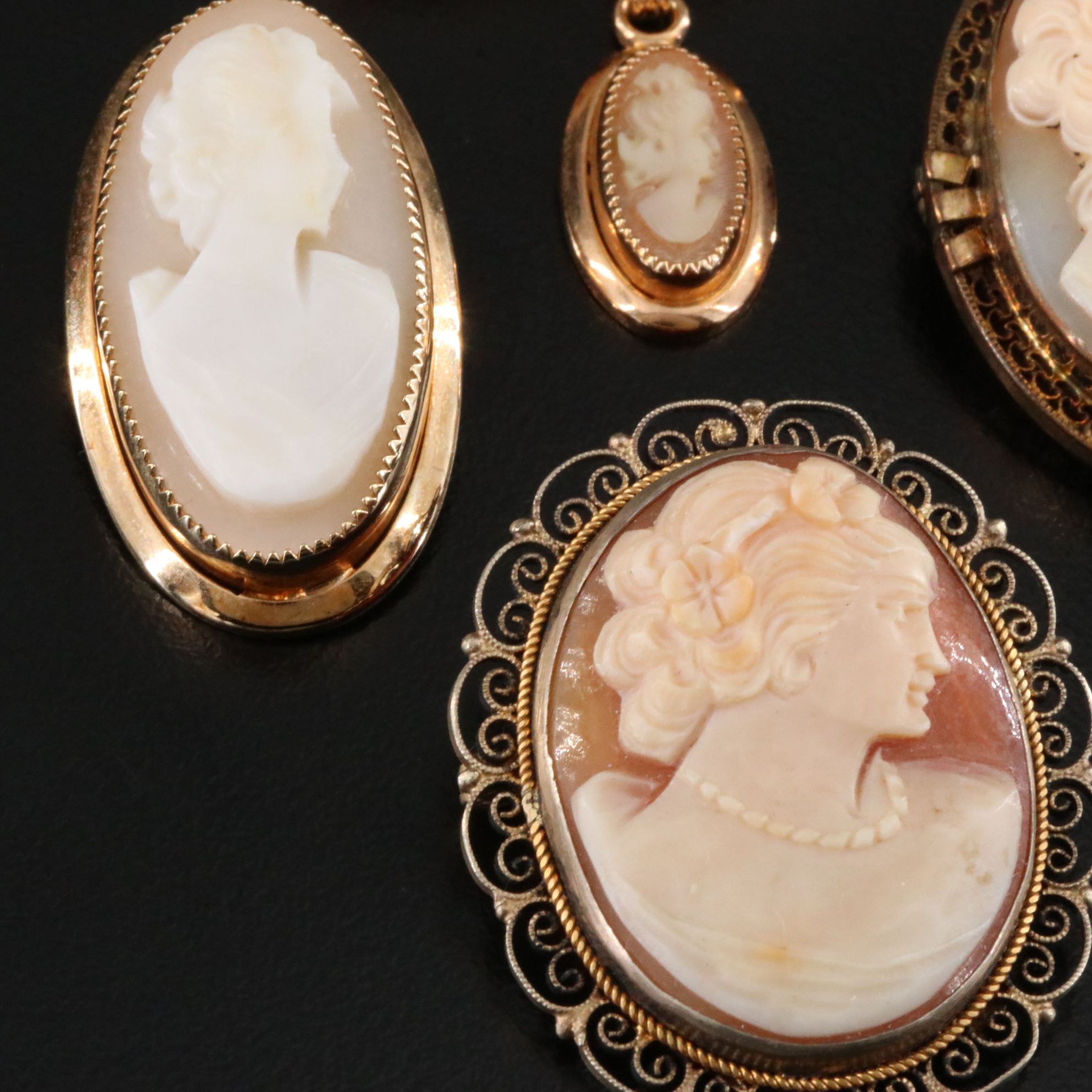Vintage Gold-Filled and 900 Silver Shell Cameo Jewelry Collection