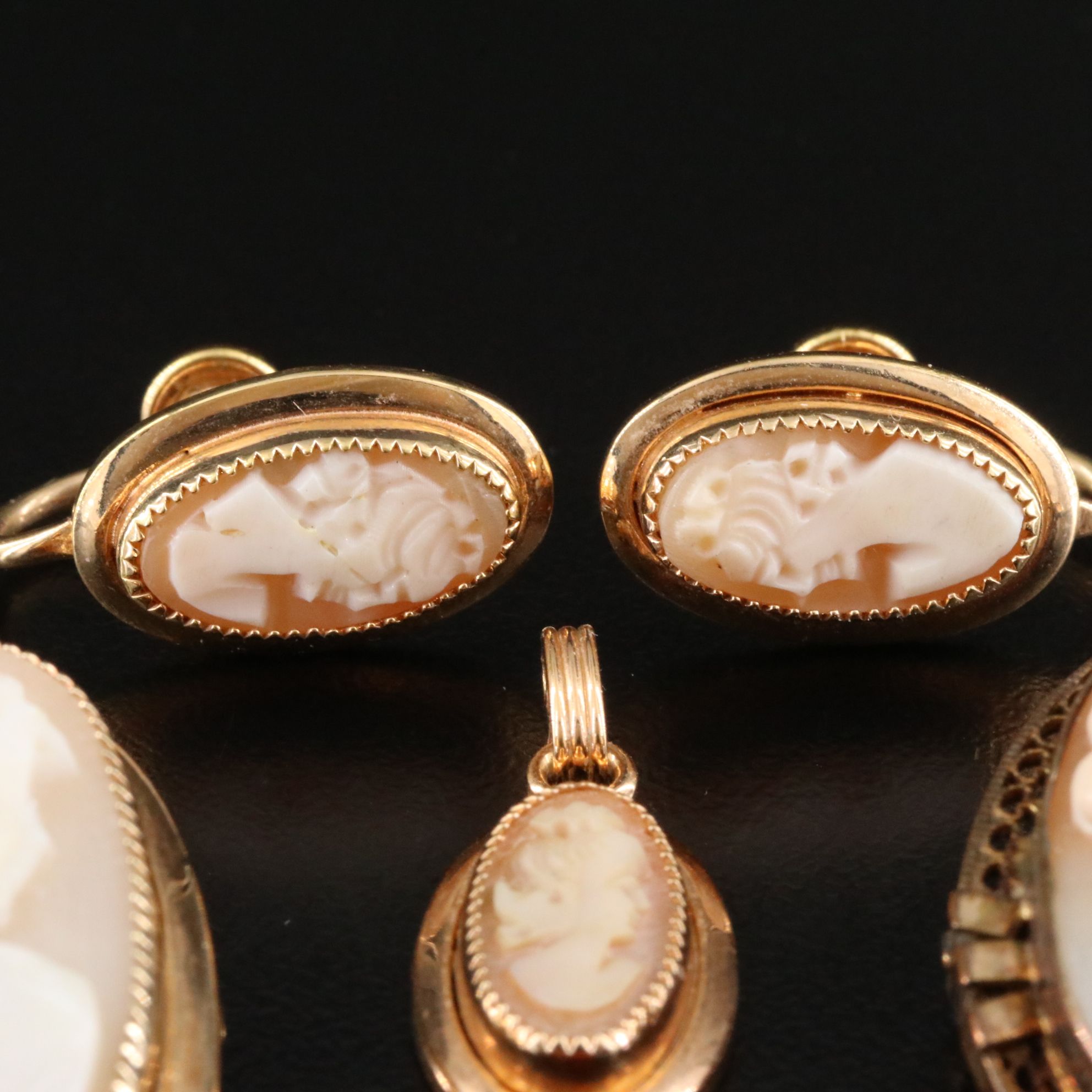 Vintage Gold-Filled and 900 Silver Shell Cameo Jewelry Collection