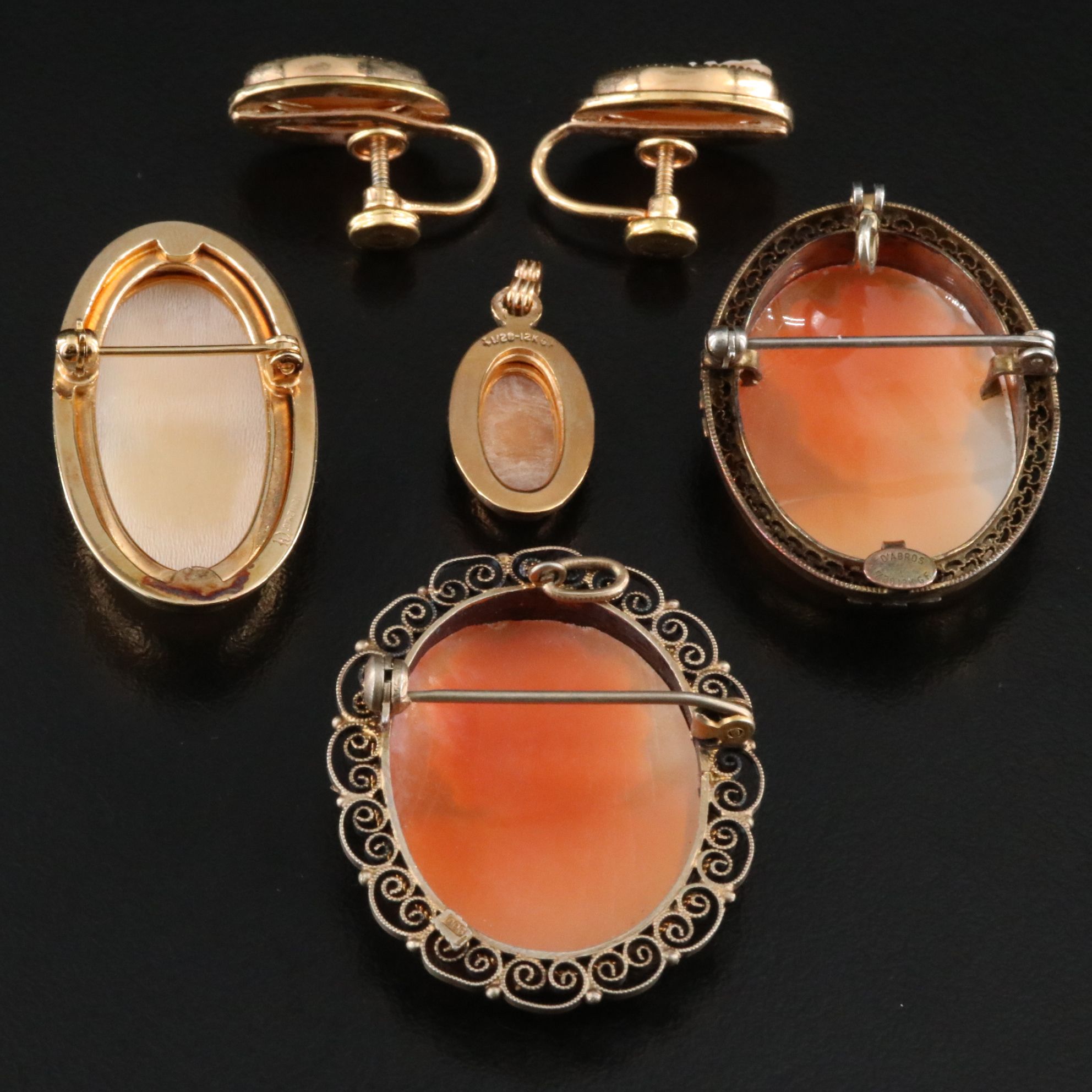Vintage Gold-Filled and 900 Silver Shell Cameo Jewelry Collection