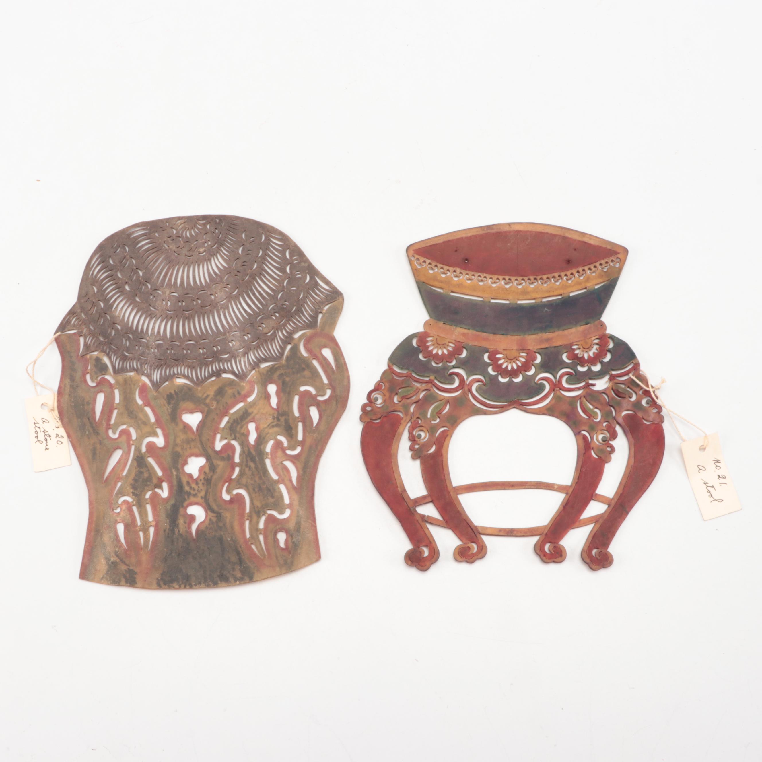 Chinese Stool Vellum Shadow Puppet Props, Circa 1870