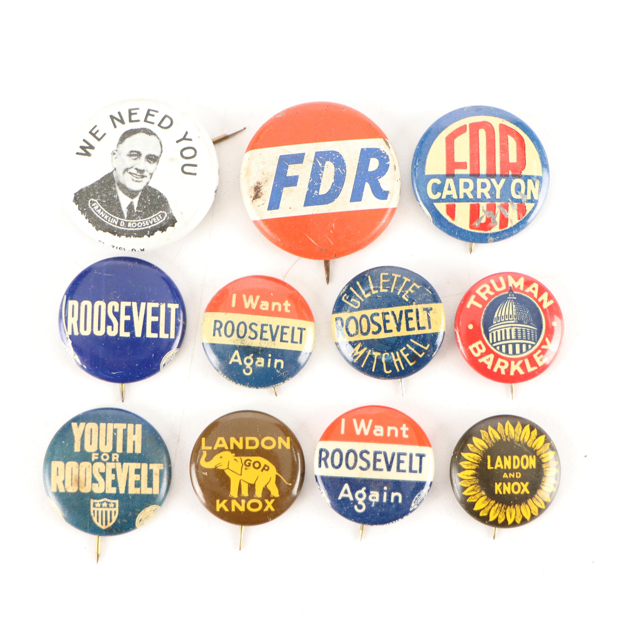Franklin Roosevelt, Harry Truman, and Other Political Pinbacks