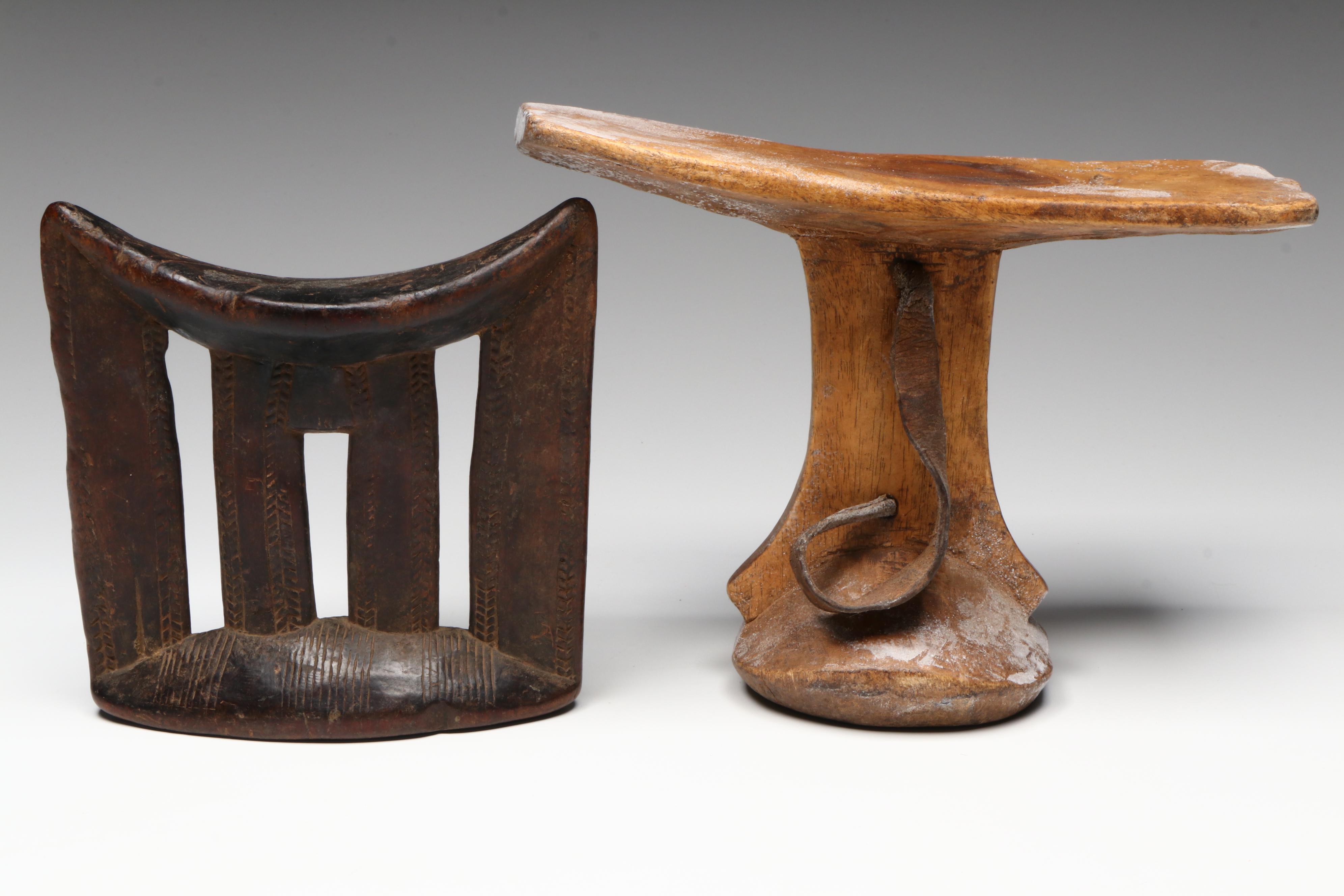 East African Hand-Carved Wood Headrests