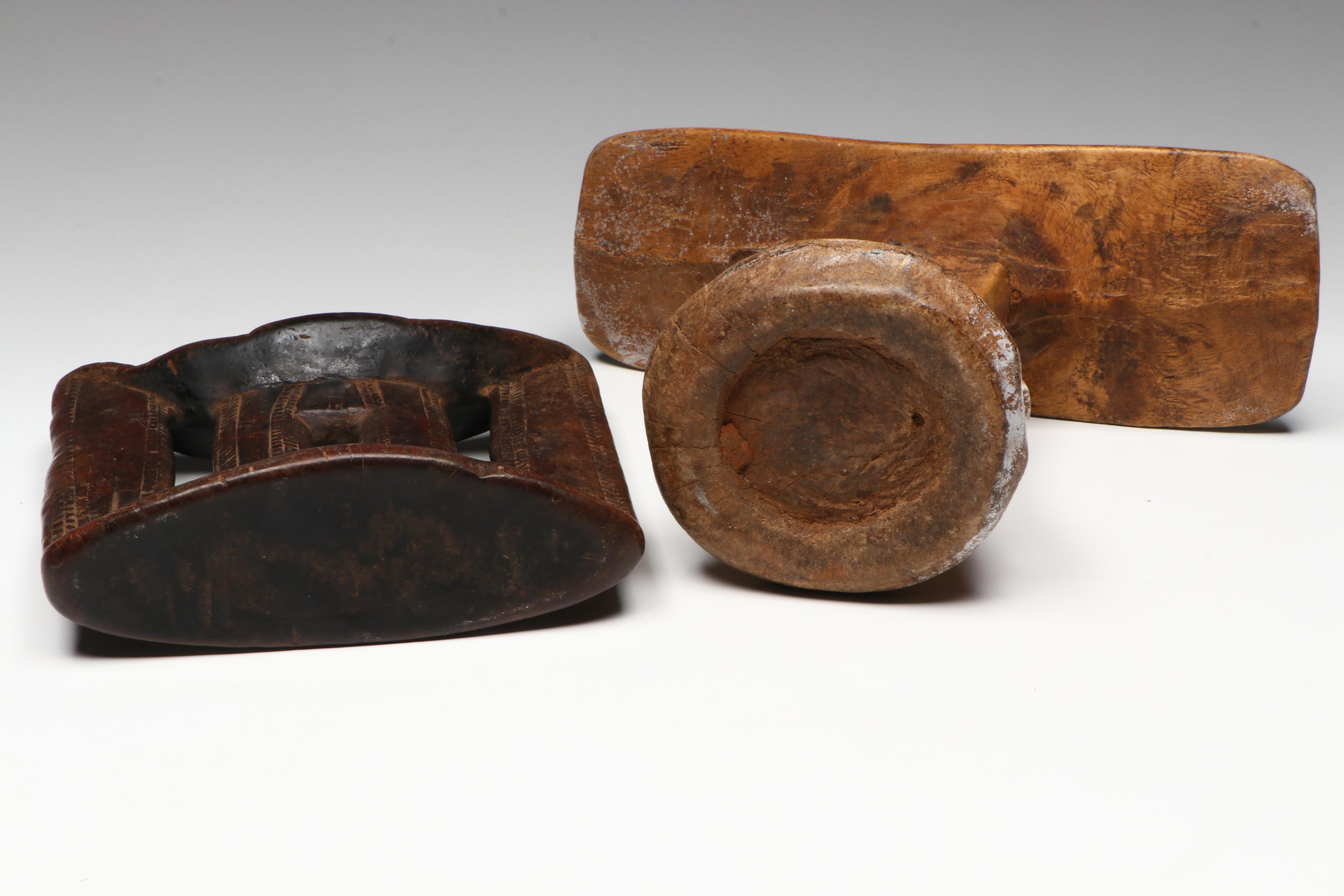East African Hand-Carved Wood Headrests