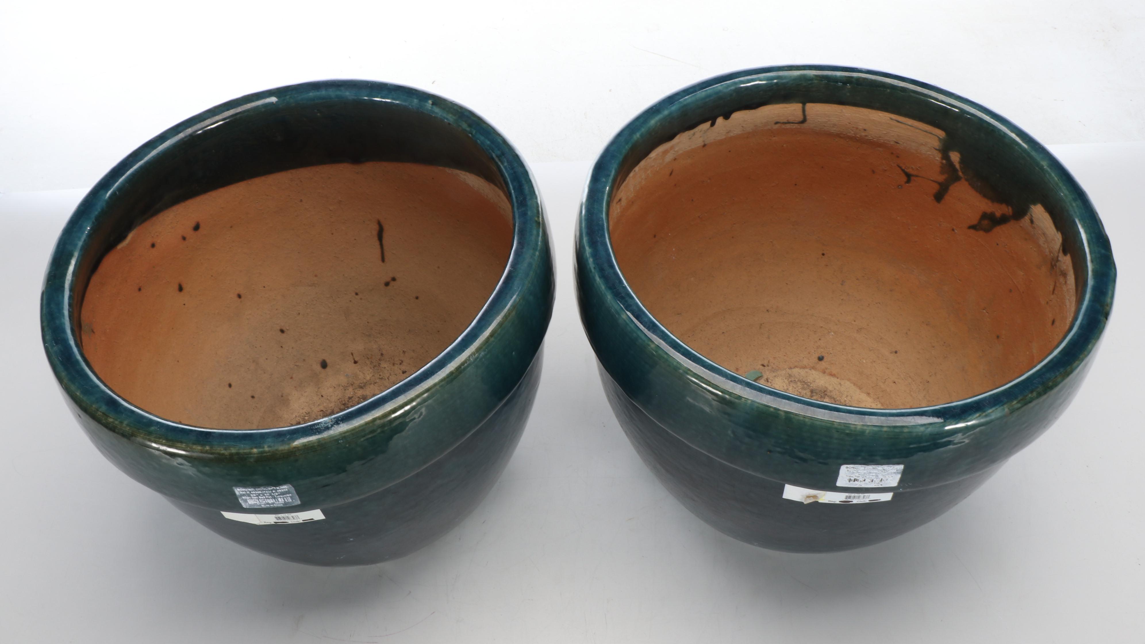 Turquoise Glazed Ceramic Wide Rim Bell Pot Planters