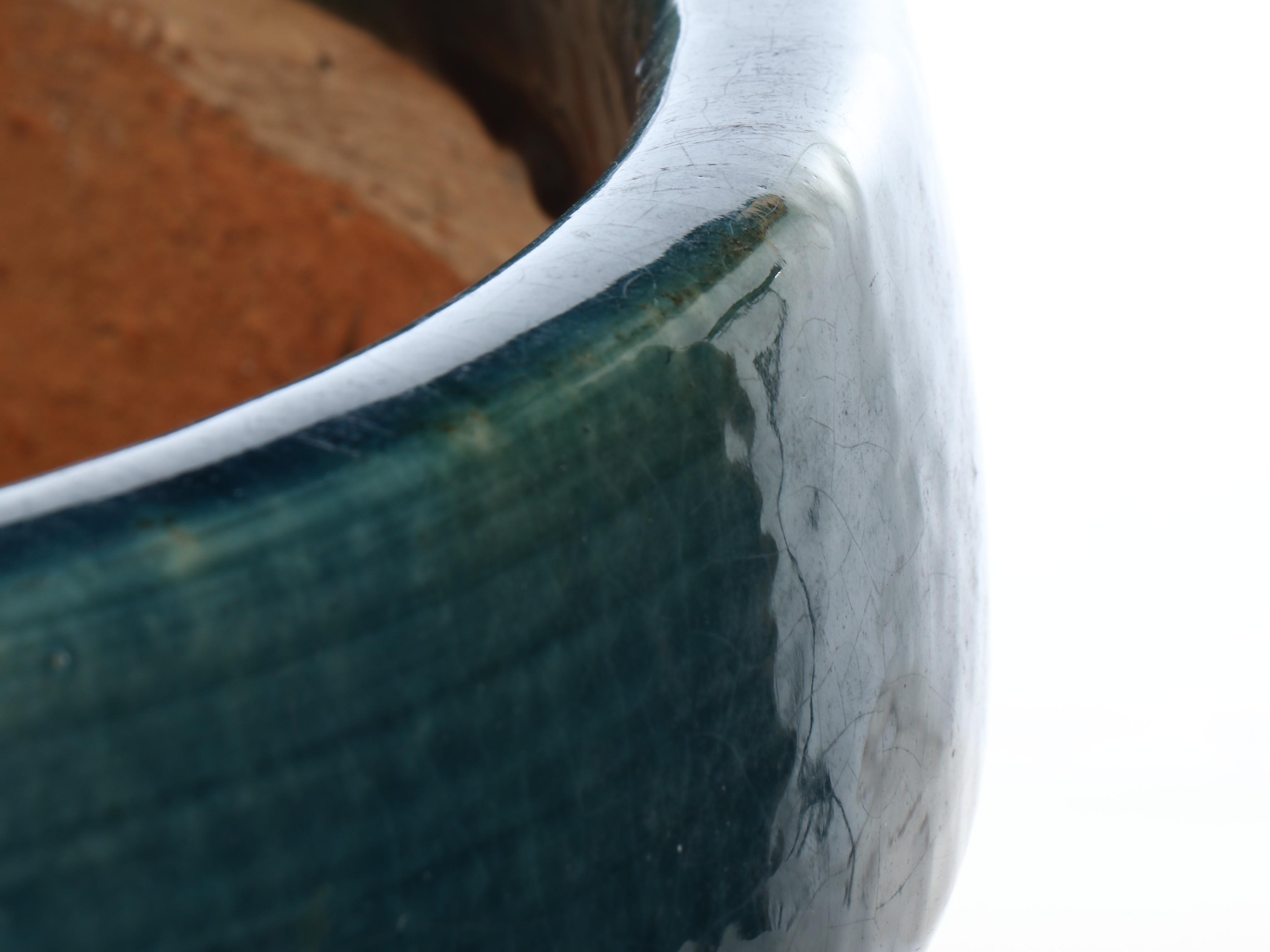 Turquoise Glazed Ceramic Wide Rim Bell Pot Planters