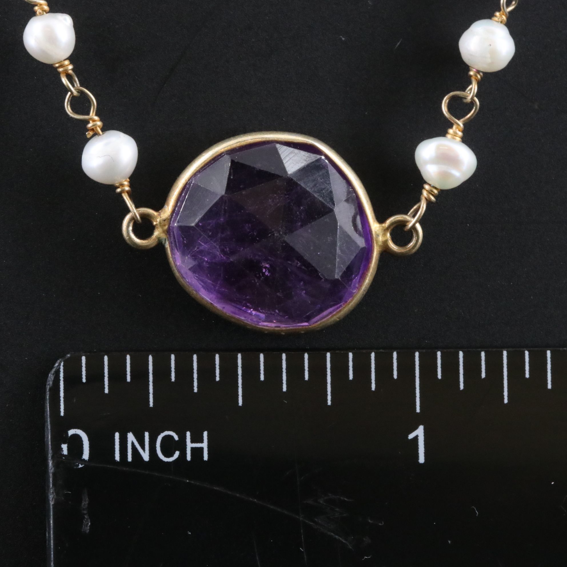 Sterling Amethyst and Pearl Station Necklace