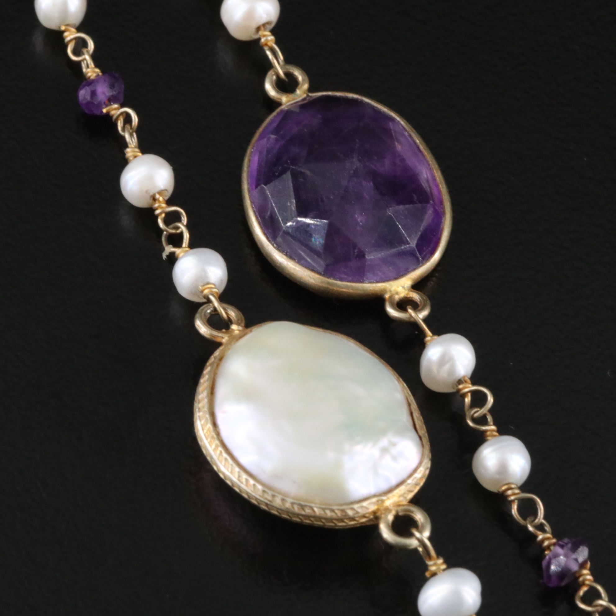 Sterling Amethyst and Pearl Station Necklace