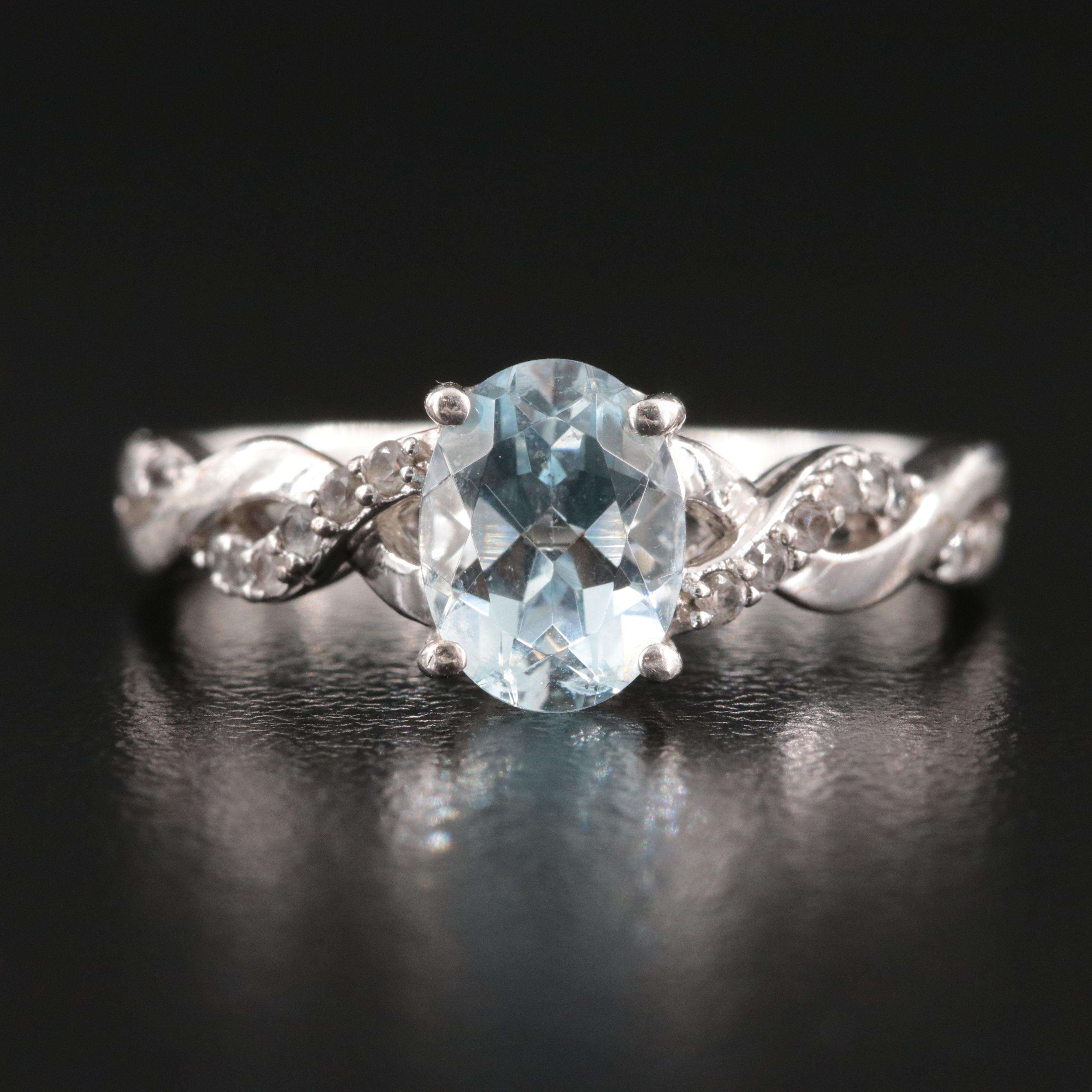 Sterling Aquamarine and White Sapphire Ring