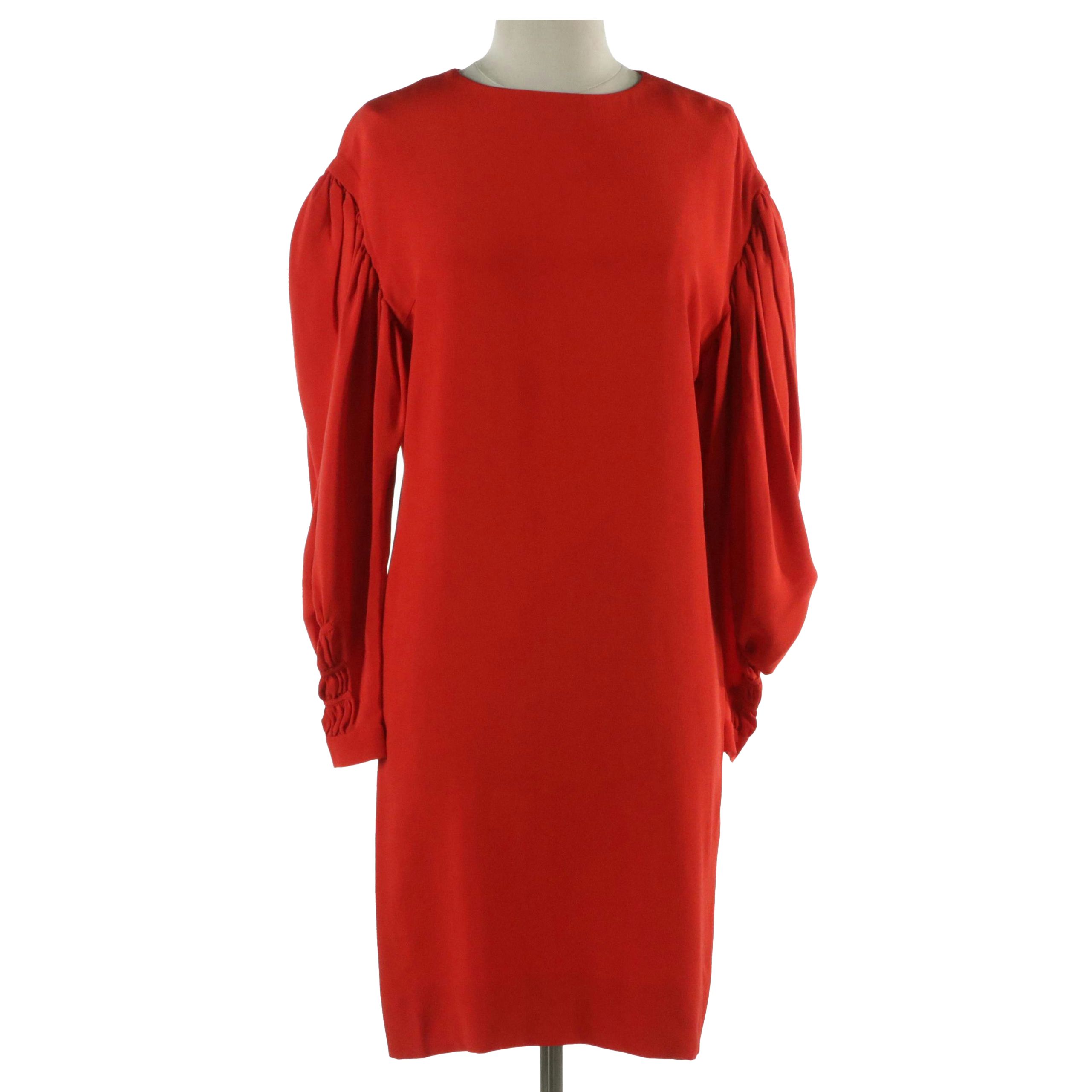 Chanel Boutique Vintage Leg-of-Mutton Sleeve Dress in Red Silk, 1980s