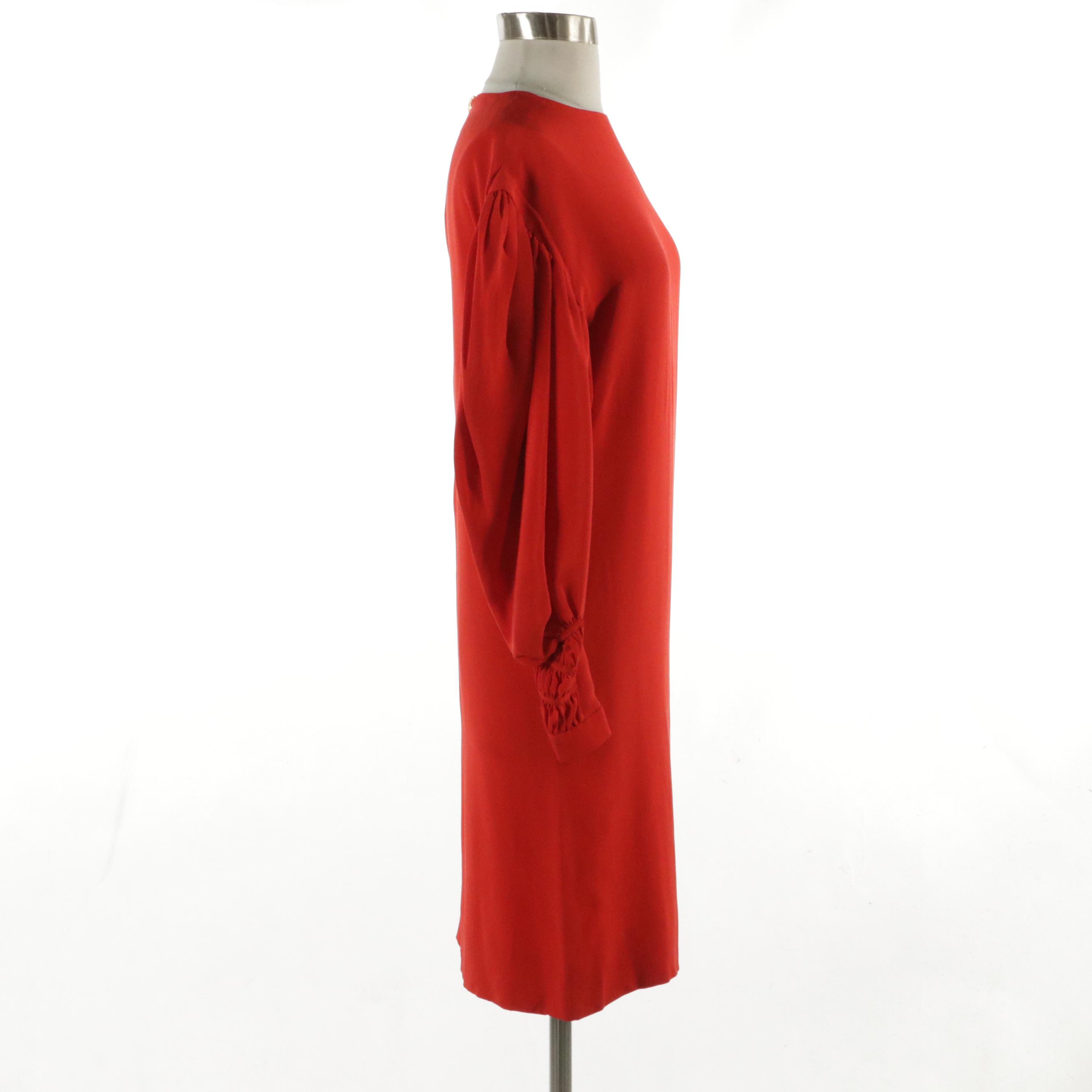 Chanel Boutique Vintage Leg-of-Mutton Sleeve Dress in Red Silk, 1980s
