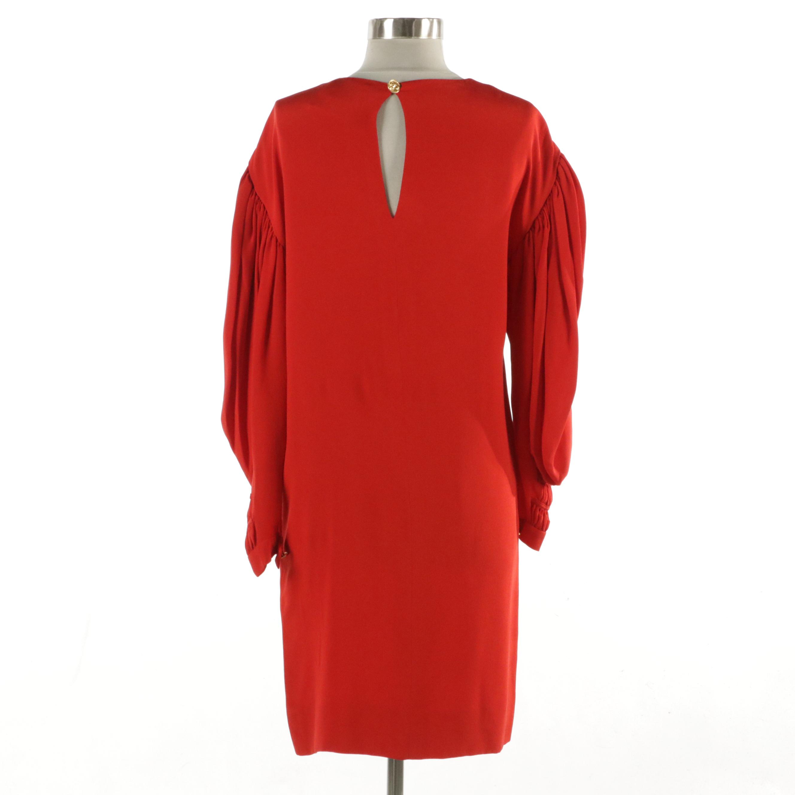 Chanel Boutique Vintage Leg-of-Mutton Sleeve Dress in Red Silk, 1980s
