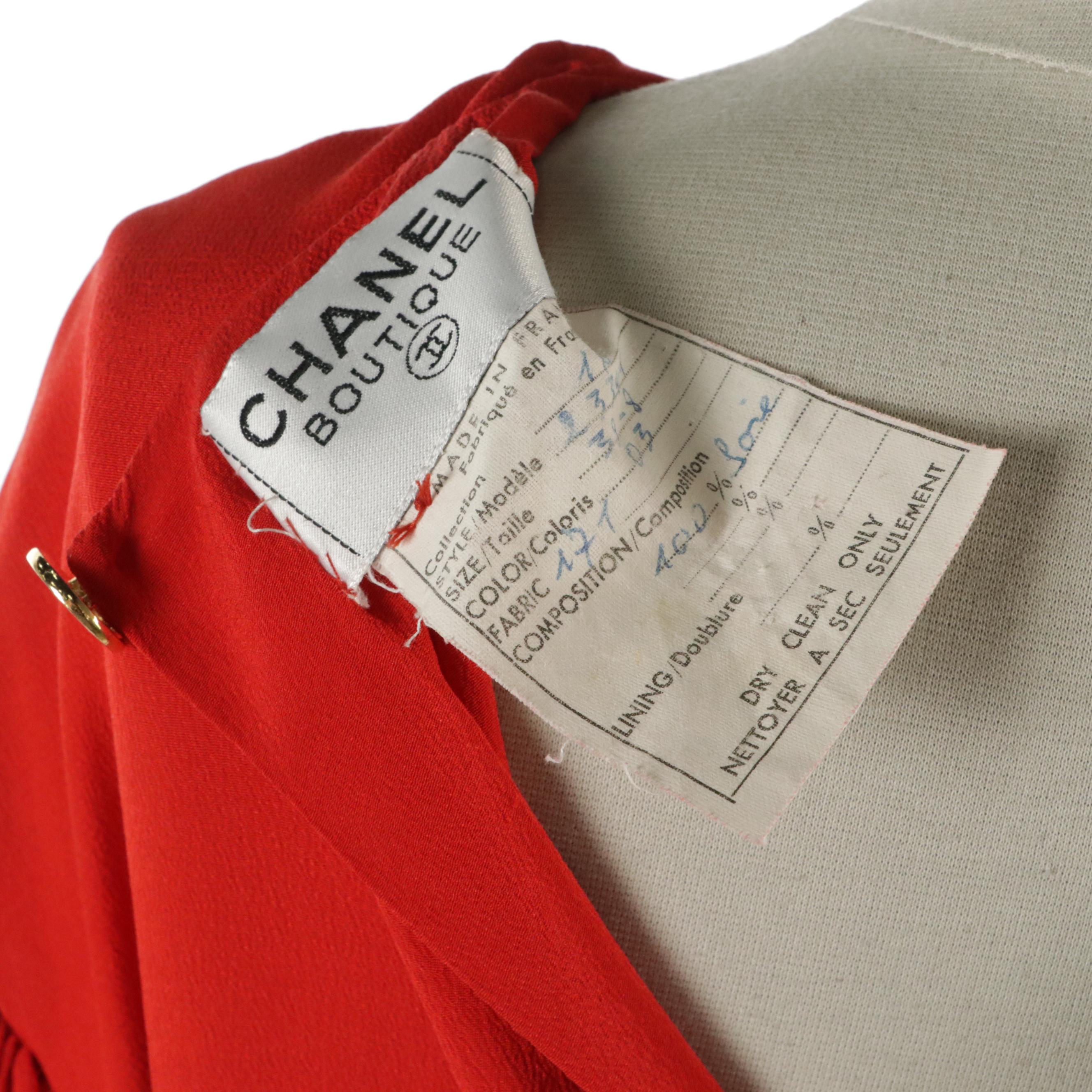 Chanel Boutique Vintage Leg-of-Mutton Sleeve Dress in Red Silk, 1980s